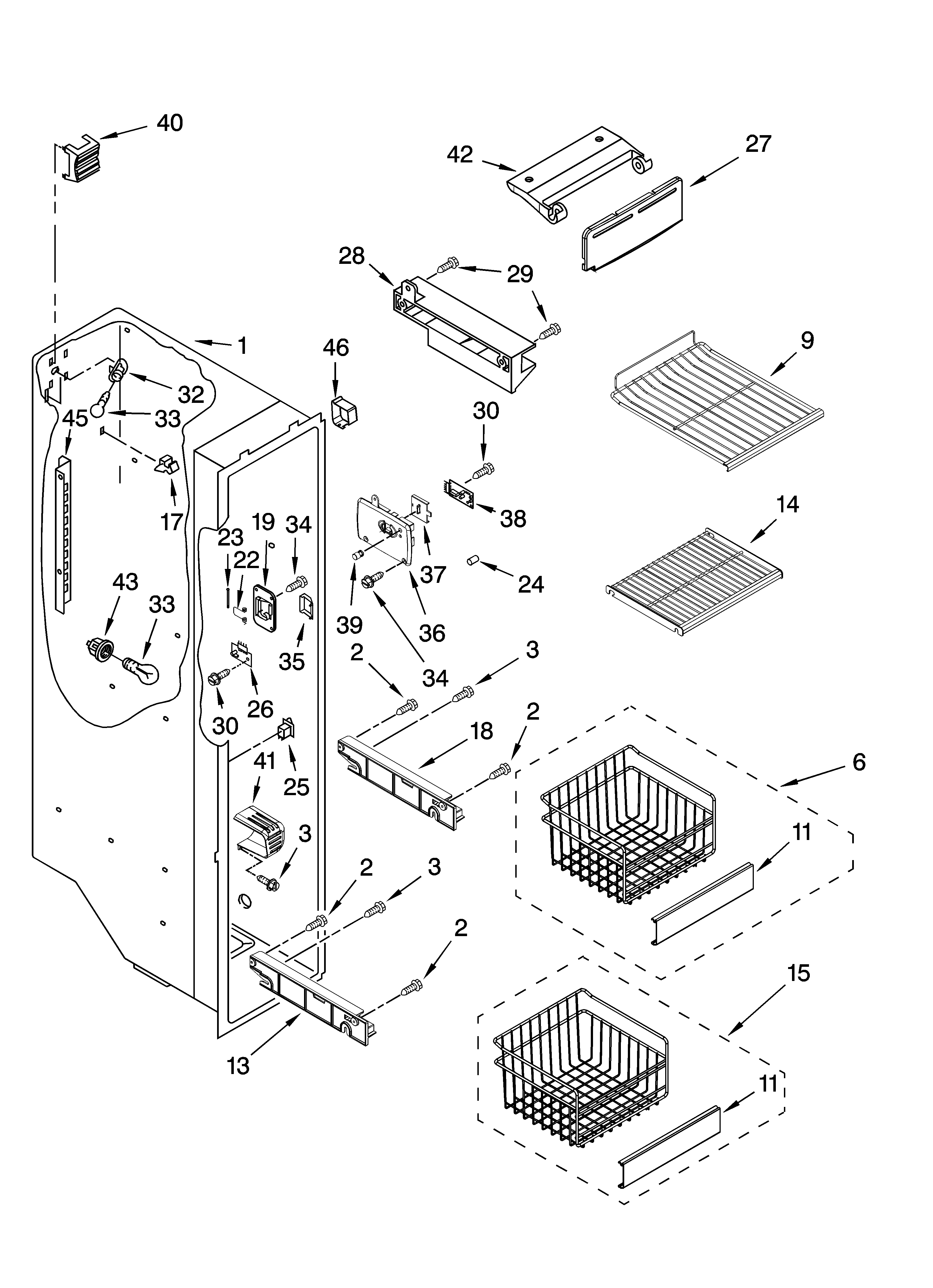 Whirlpool EC3JHAXRS01 freezer liner parts diagram