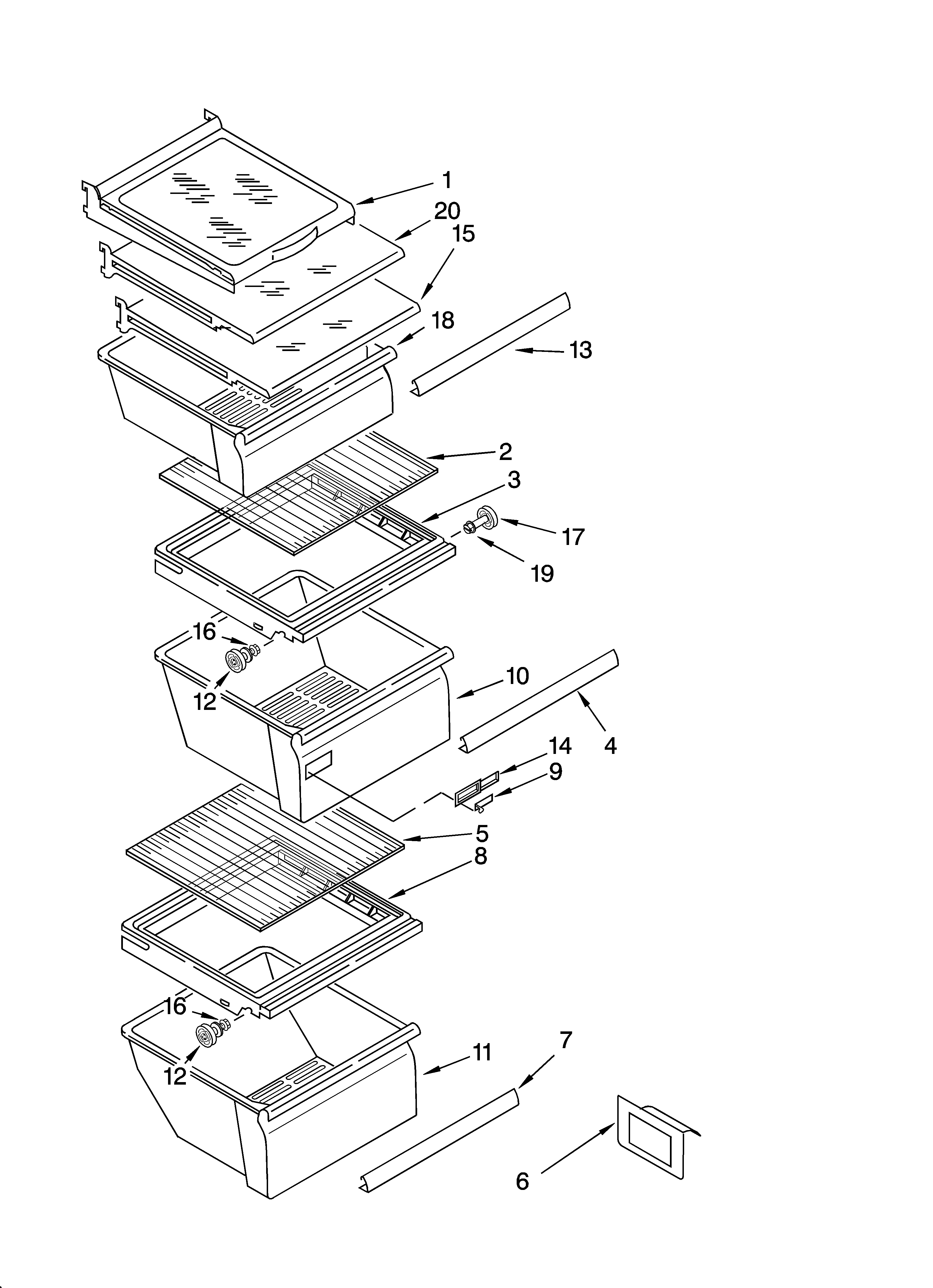 Whirlpool ED5FHEXTQ00 refrigerator shelf parts diagram