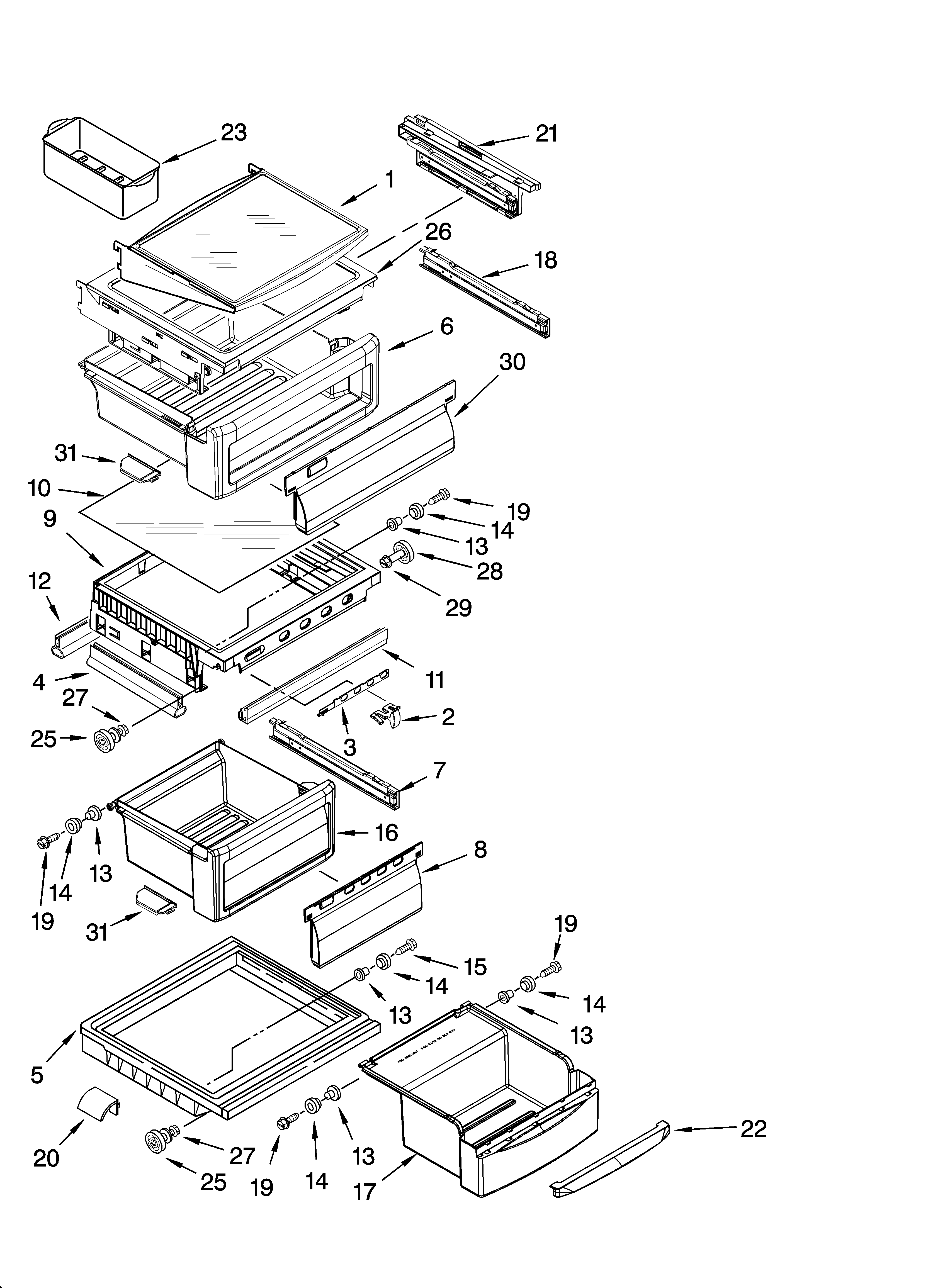 KitchenAid KSCS23FTSS00 refrigerator shelf parts diagram