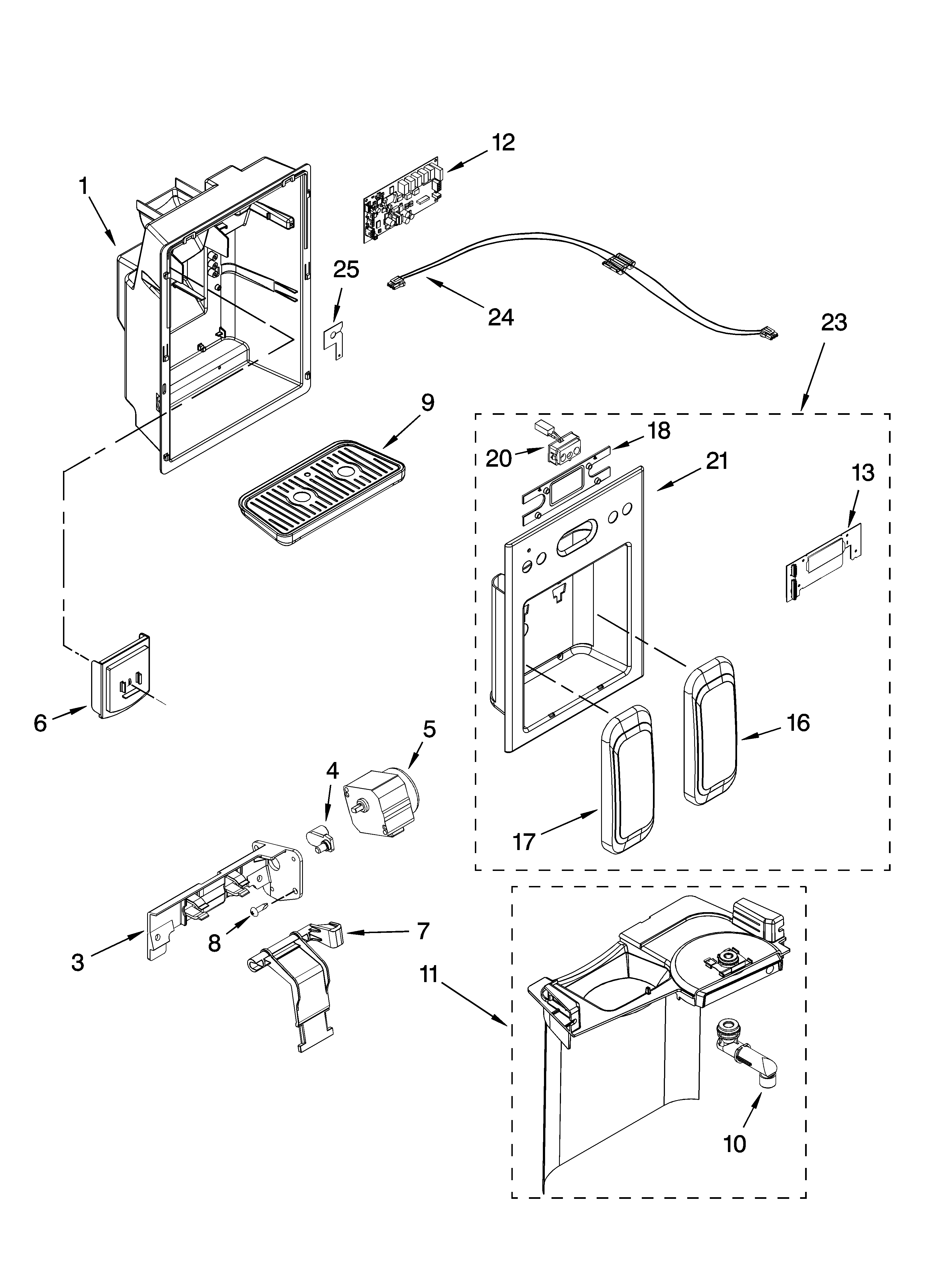 KitchenAid KSCS23FTSS00 dispenser front parts diagram