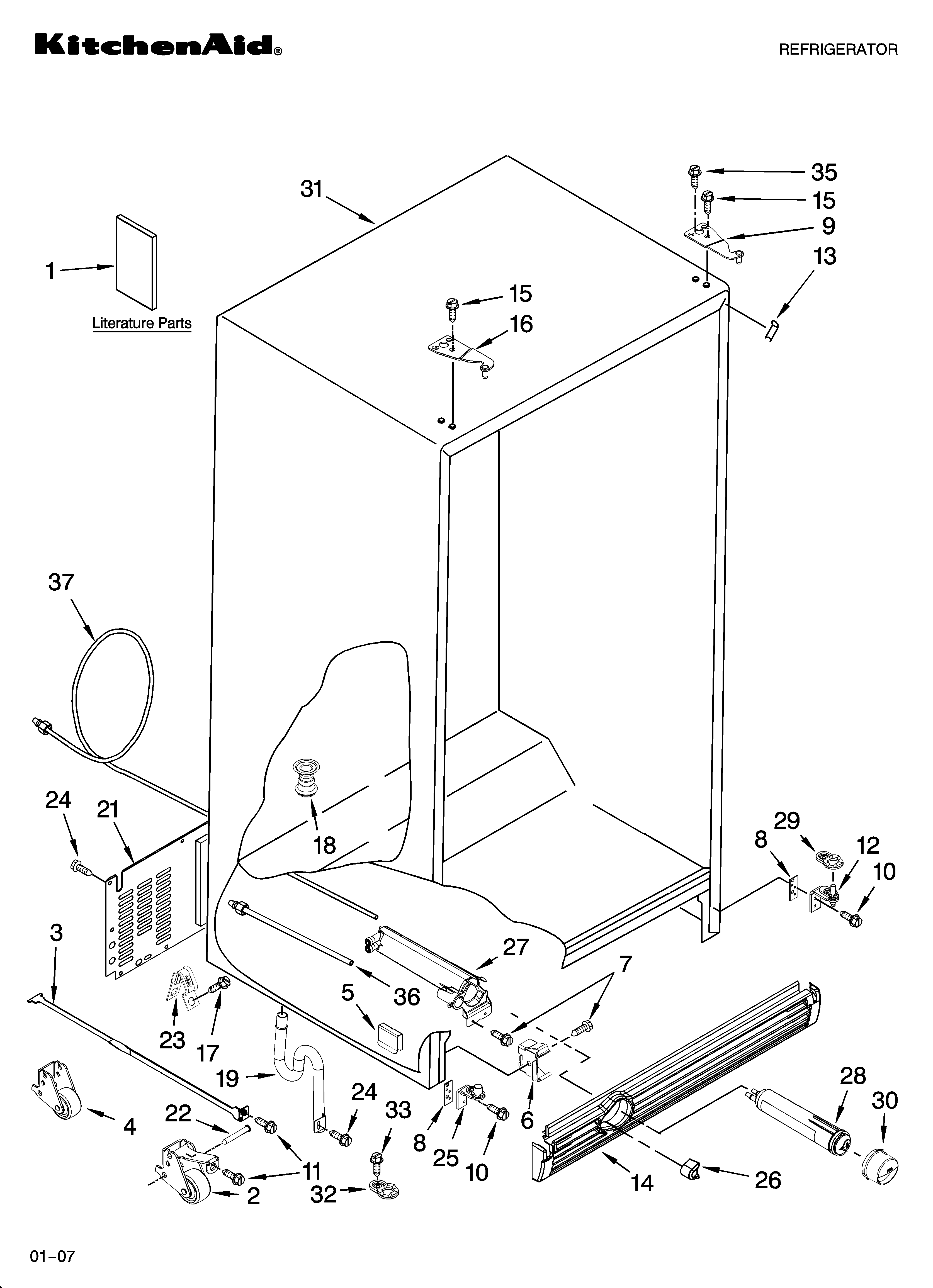 KitchenAid KSCS25FSWH01 cabinet parts diagram