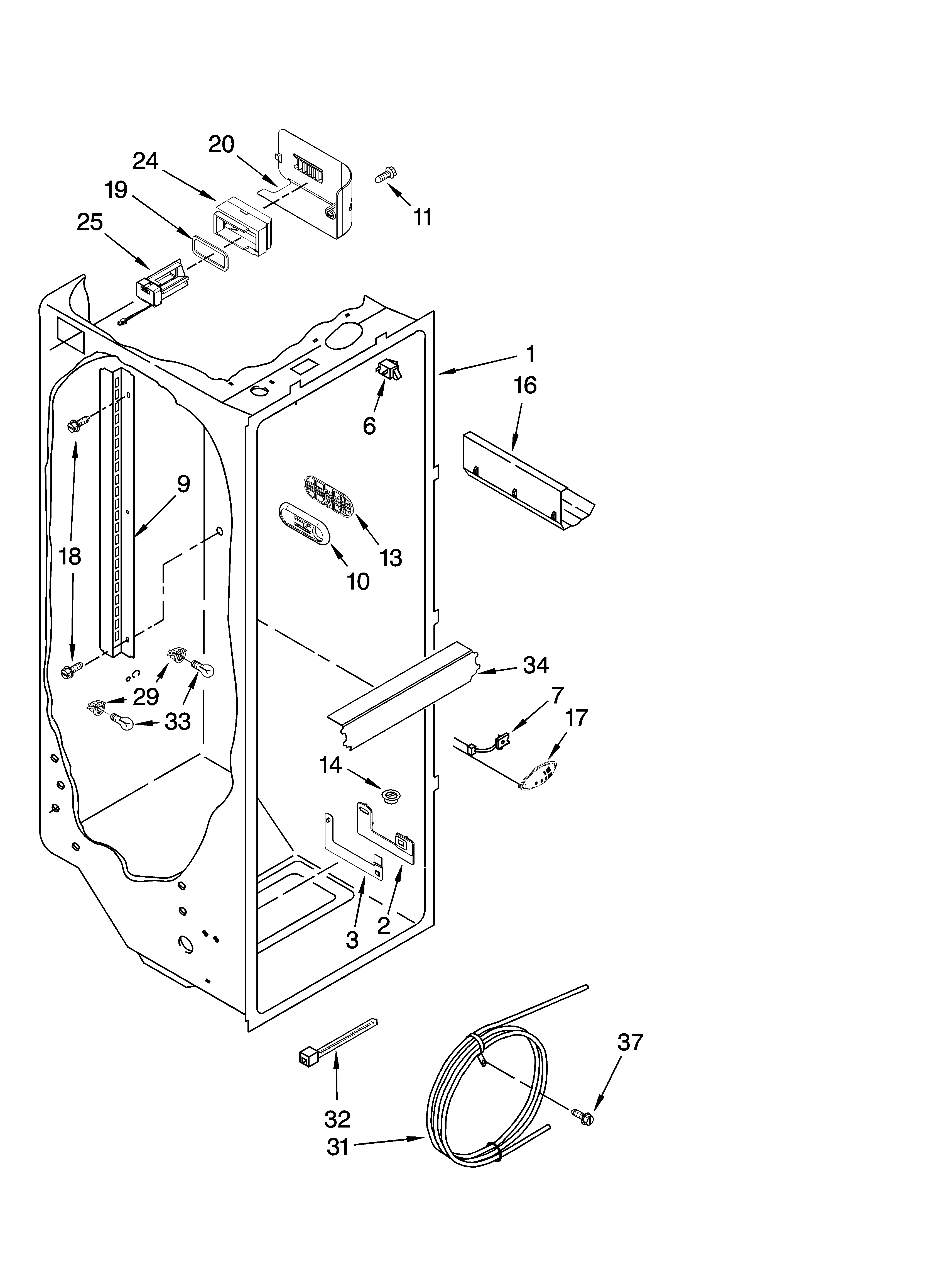 KitchenAid KSCS25FSWH01 refrigerator liner parts diagram