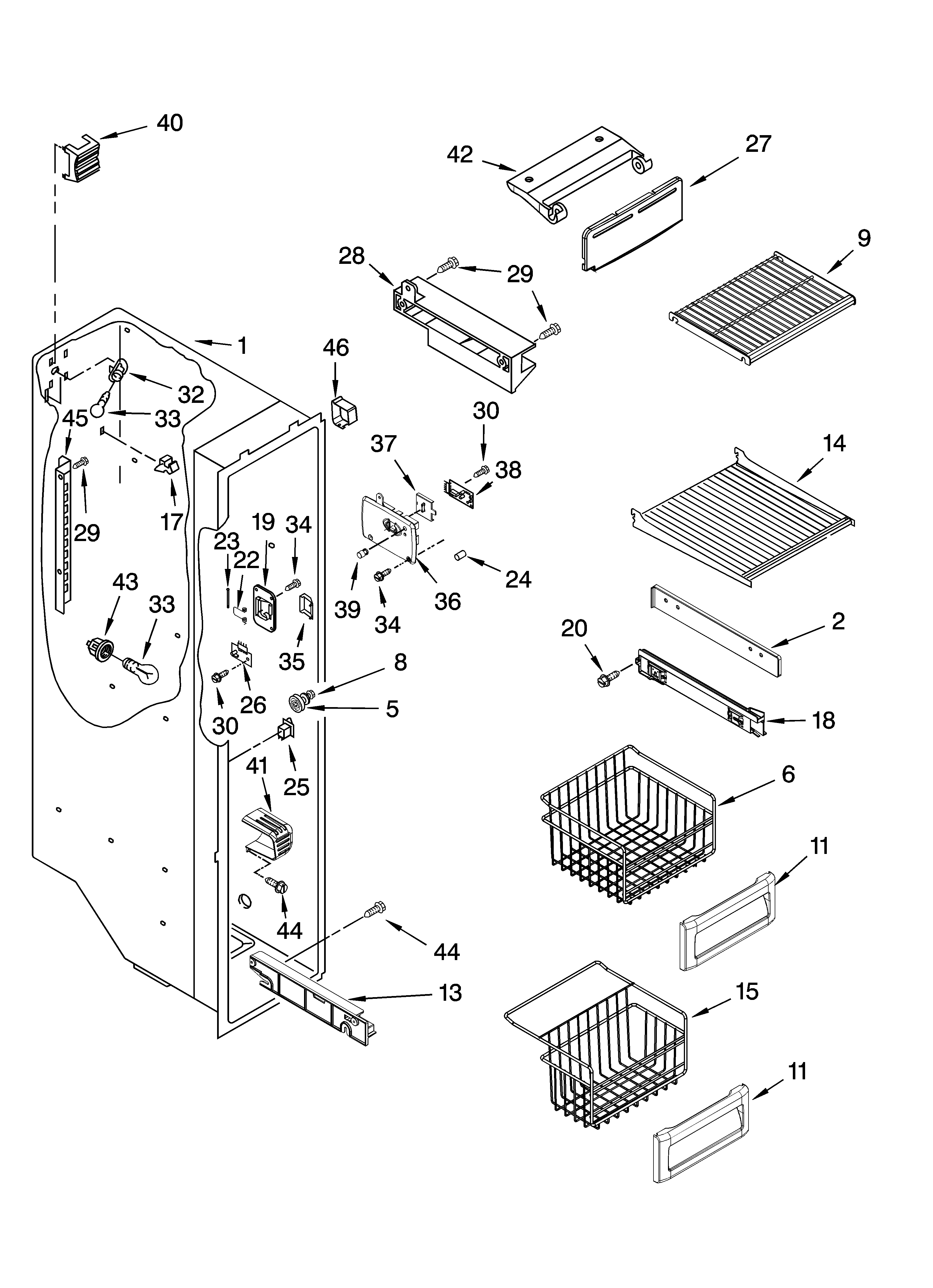 KitchenAid KSCS25FSWH01 freezer liner parts diagram