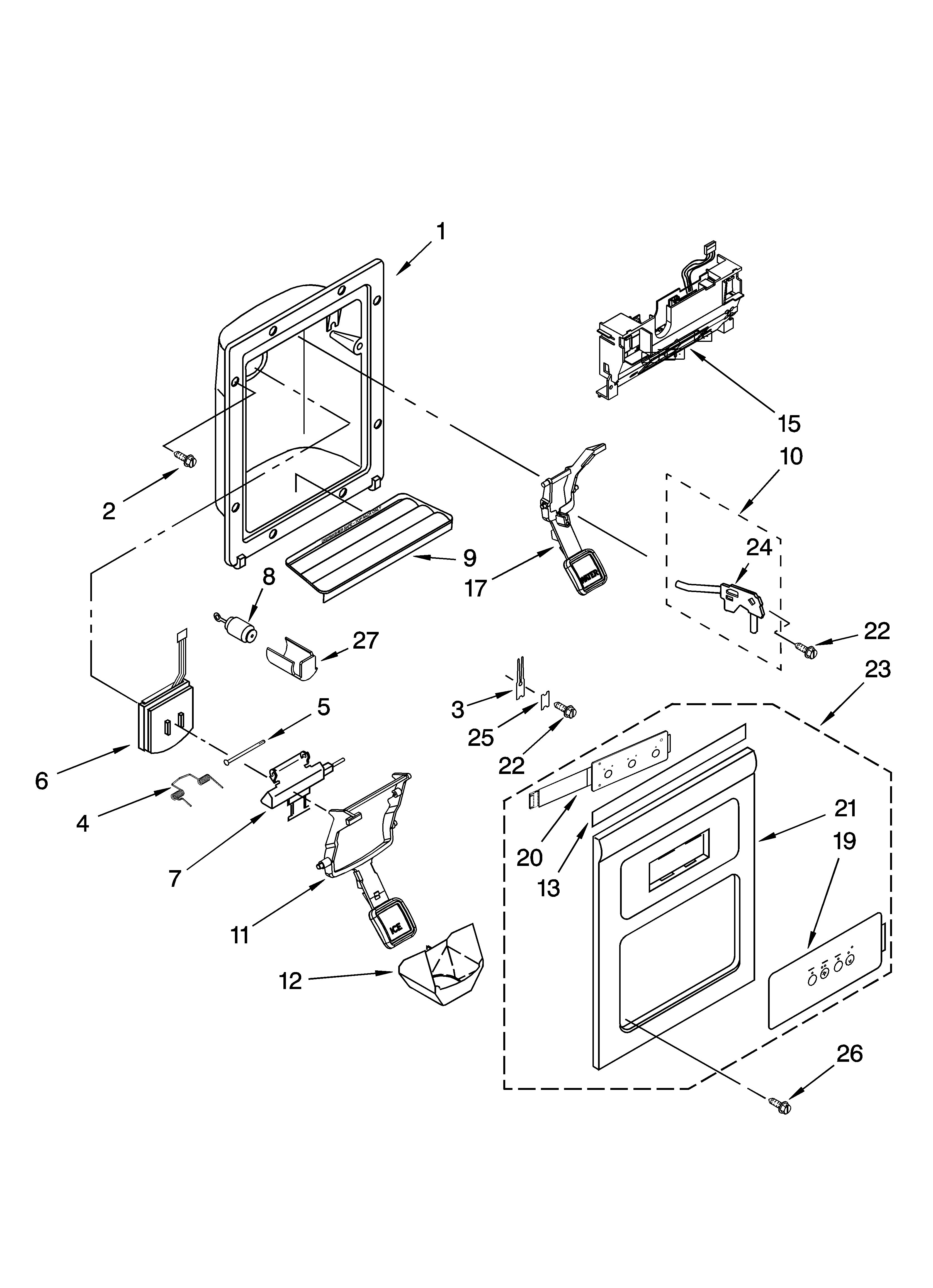 KitchenAid KSCS25FSWH01 dispenser front parts diagram