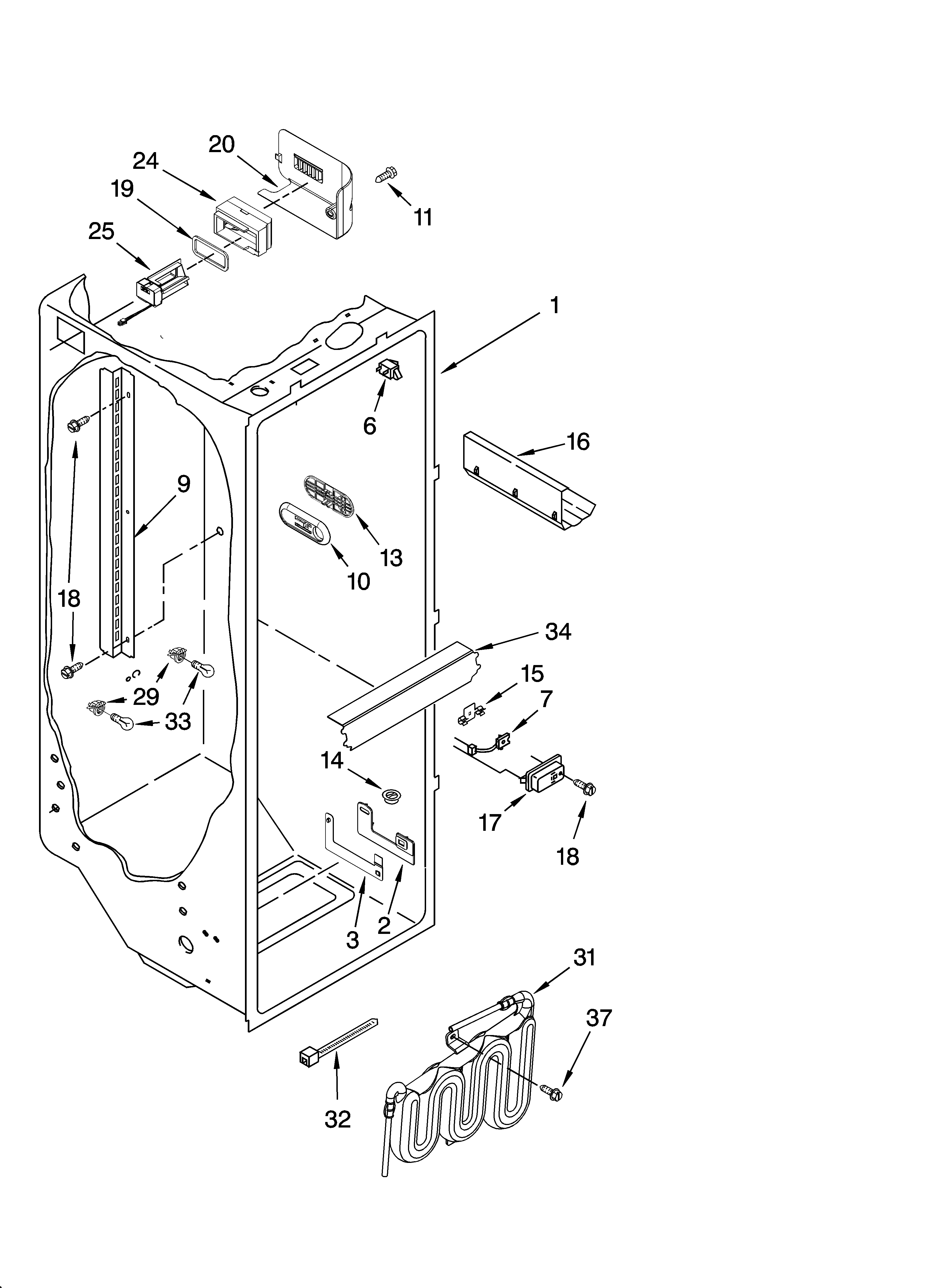 KitchenAid KSCS25FTSS00 refrigerator liner parts diagram