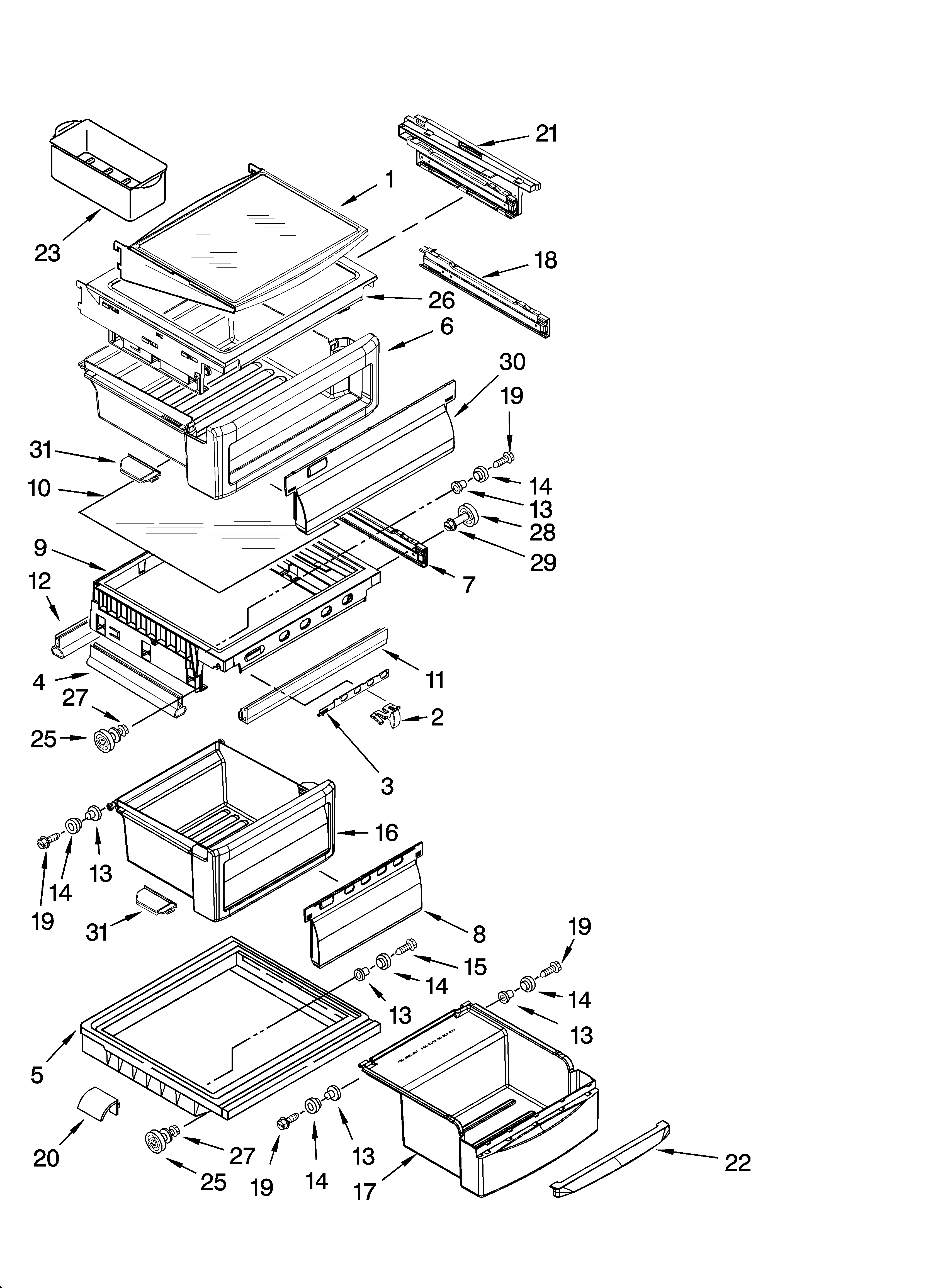 KitchenAid KSCS25FTSS00 refrigerator shelf parts diagram