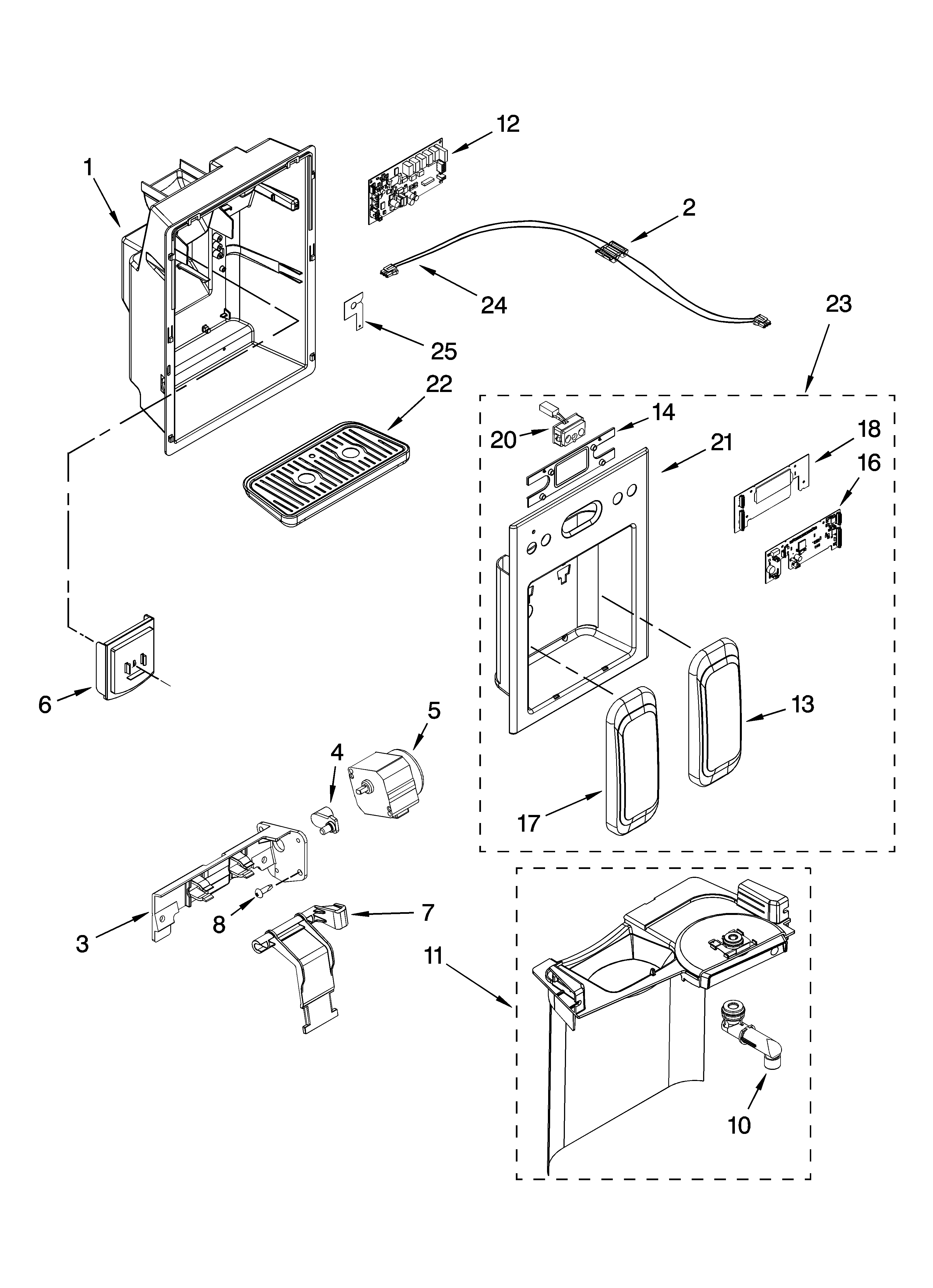 KitchenAid KSCS25FTSS00 dispenser front parts diagram