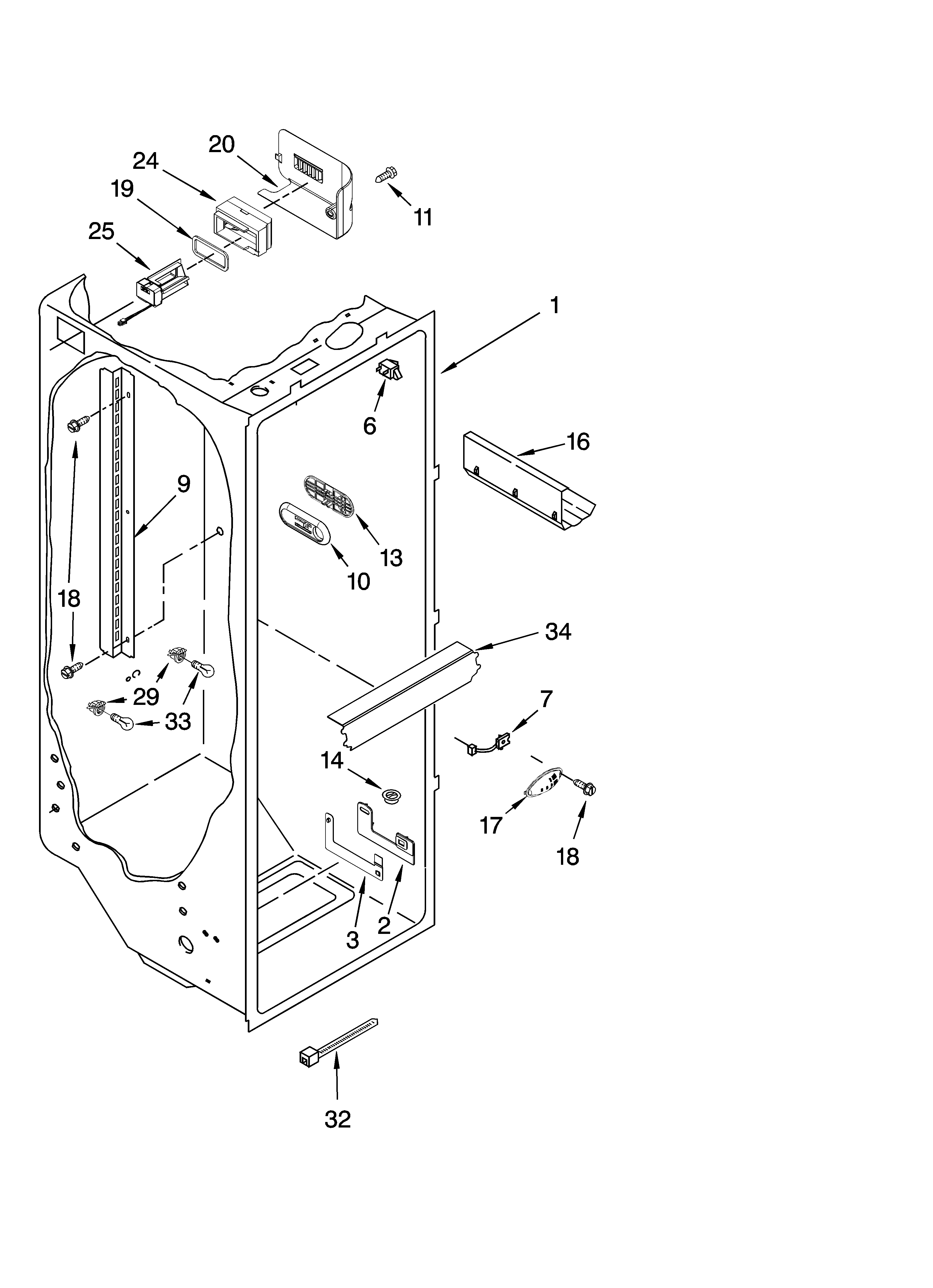 KitchenAid KSCS25MTMS00 refrigerator liner parts diagram