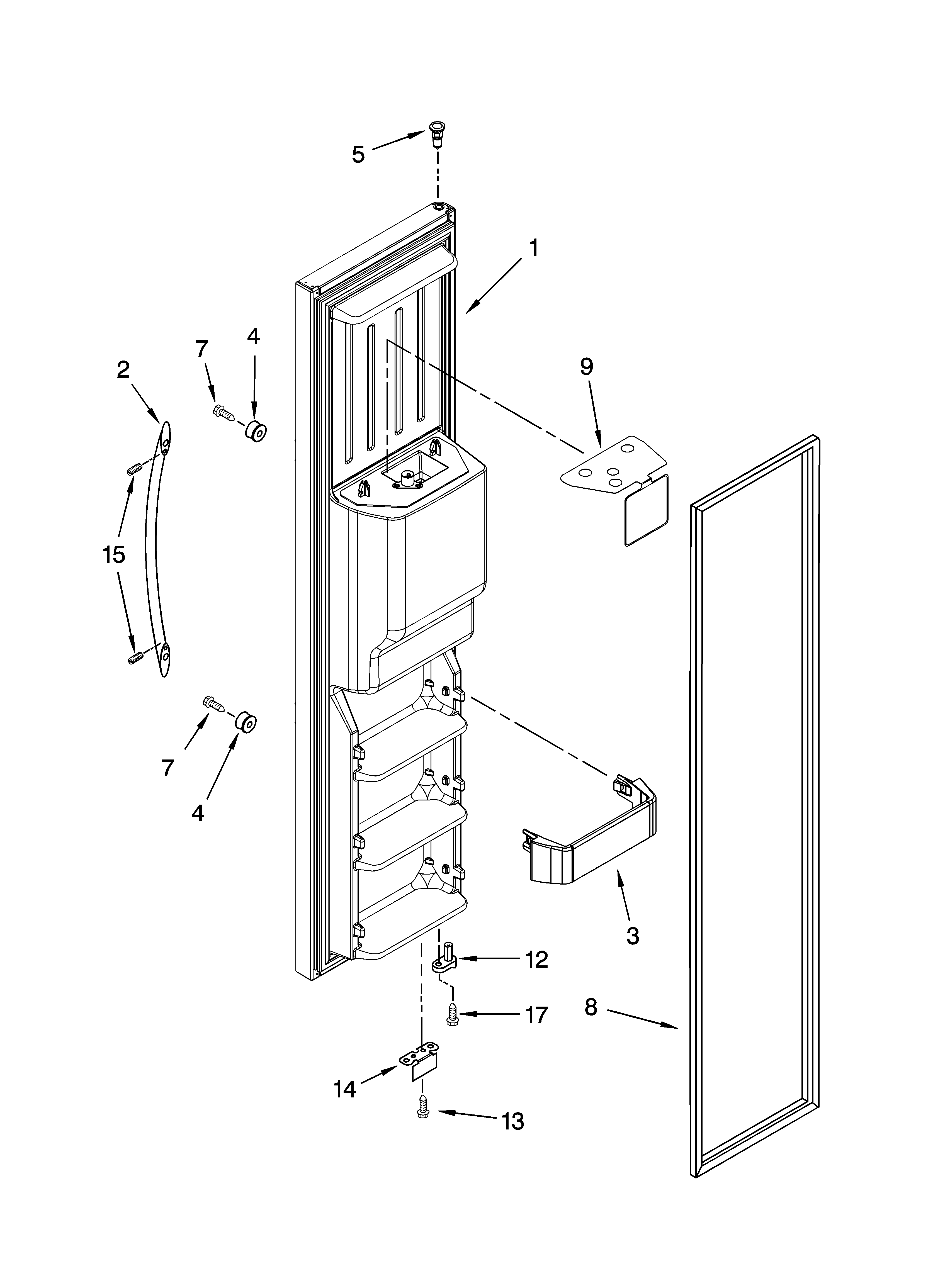KitchenAid KSRS25FTSS00 freezer door parts diagram