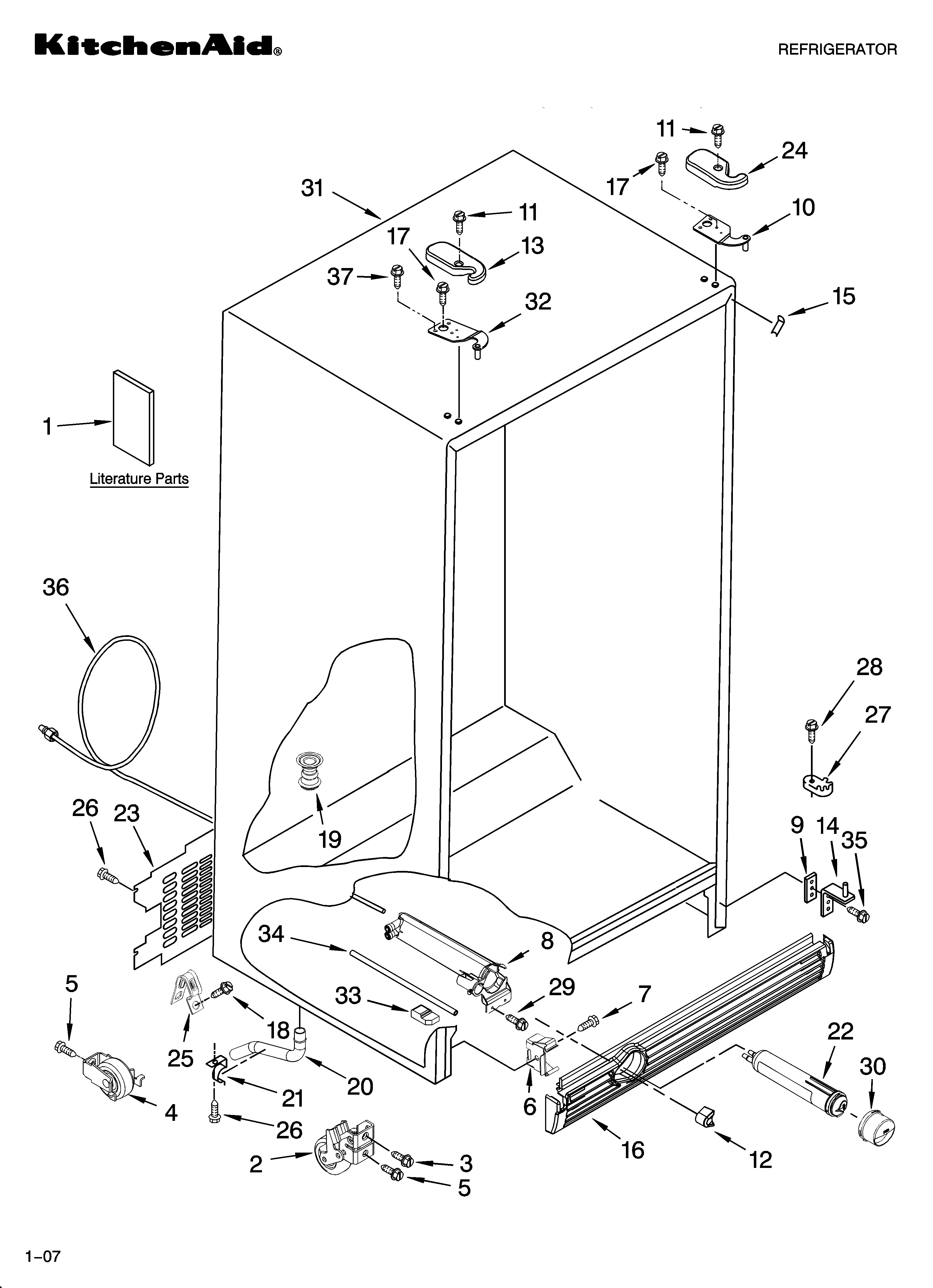 KitchenAid KSRX22FTWH00 cabinet parts diagram