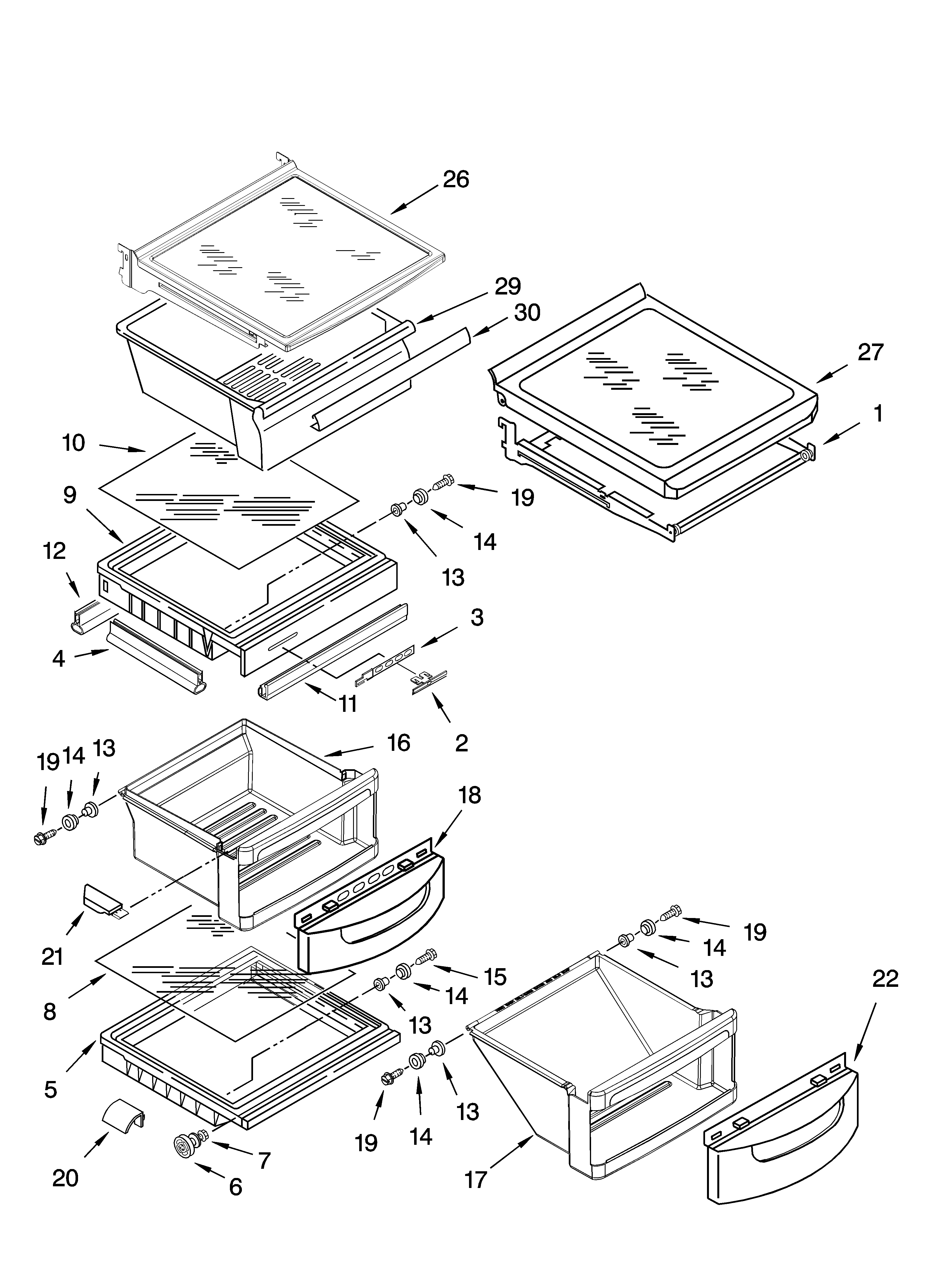 KitchenAid KSRX22FTWH00 refrigerator shelf parts diagram