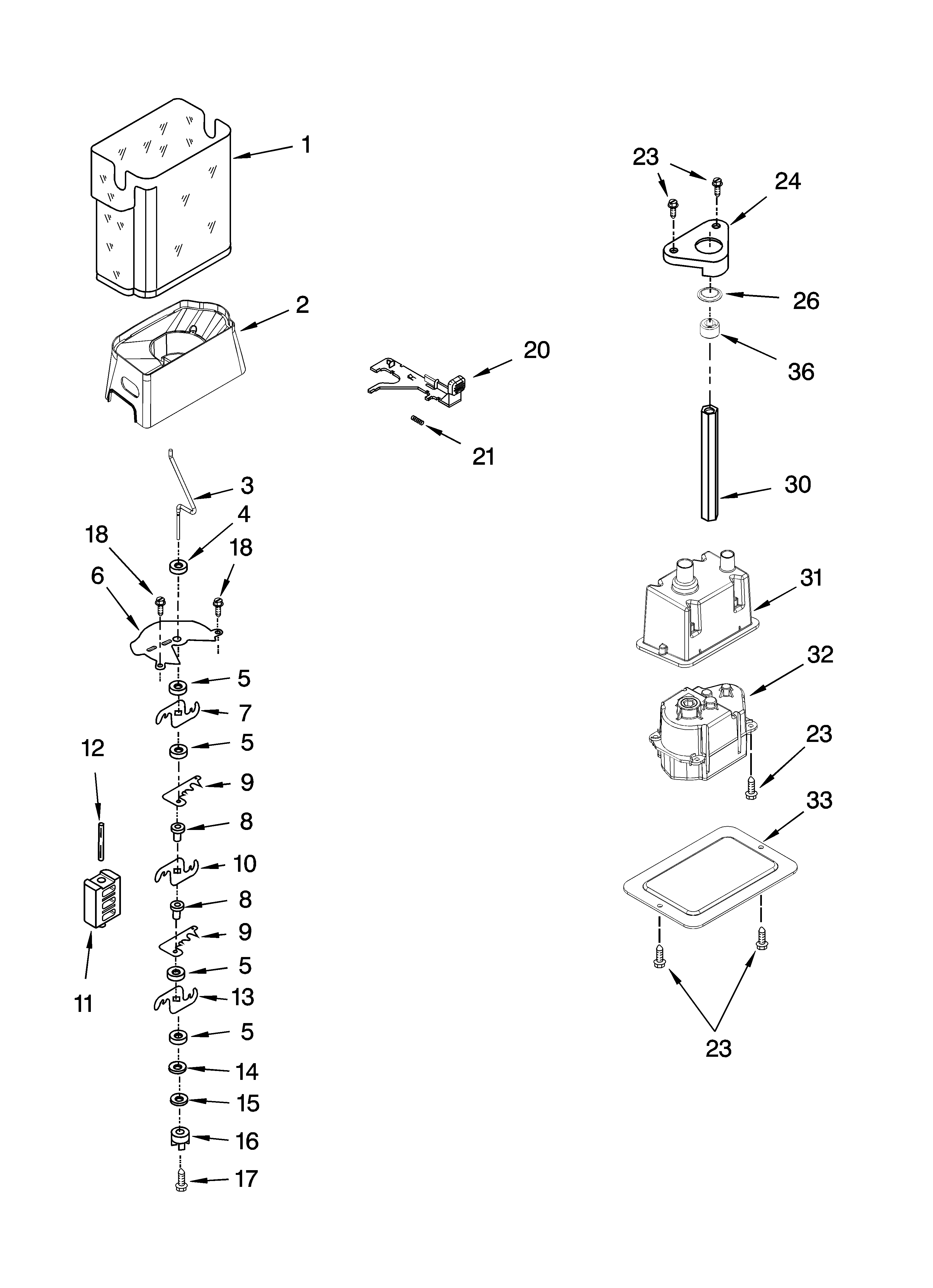 KitchenAid KSRX22FTWH00 motor and ice container parts diagram