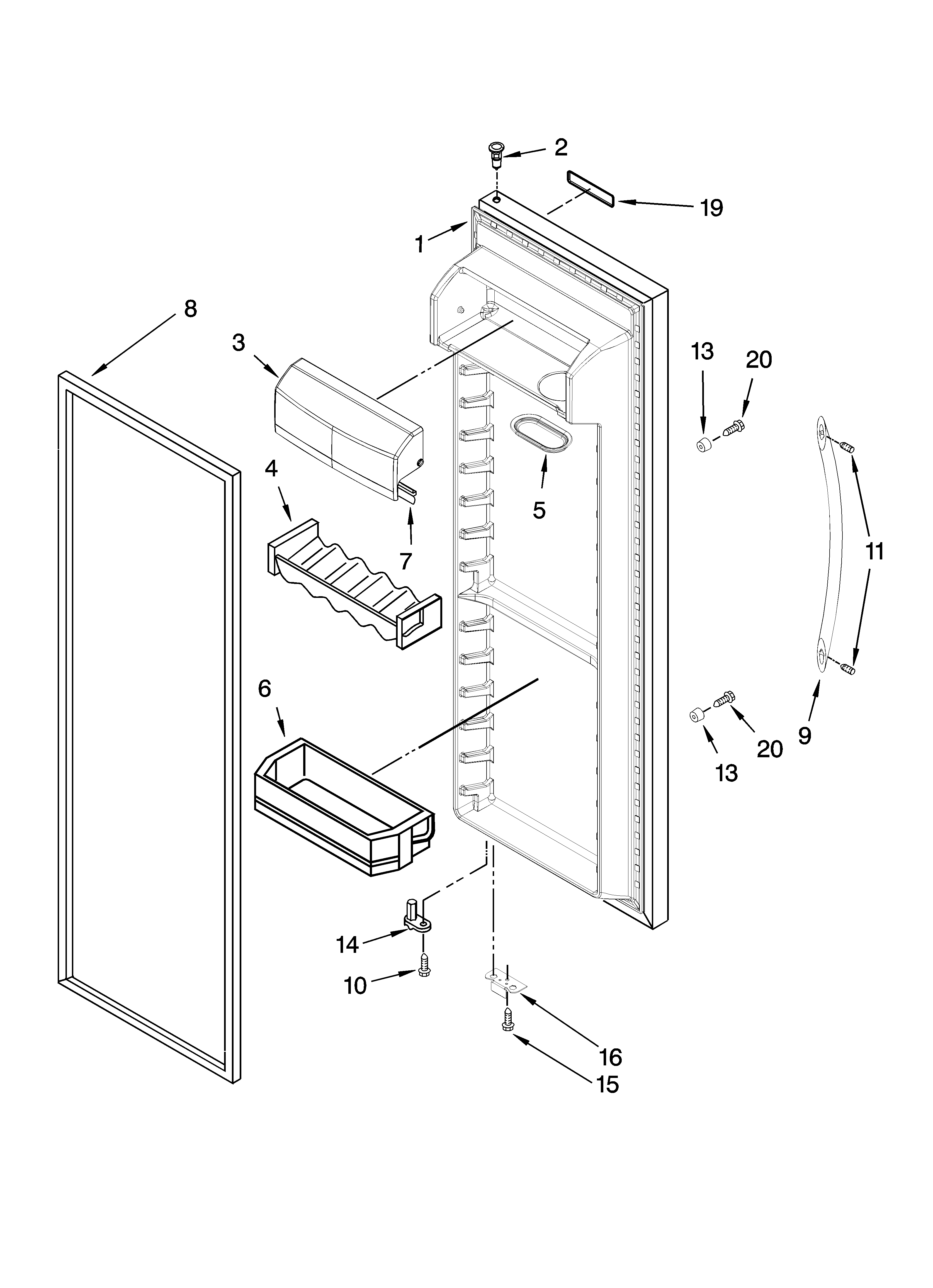 KitchenAid KSRX22FTWH00 refrigerator door parts diagram