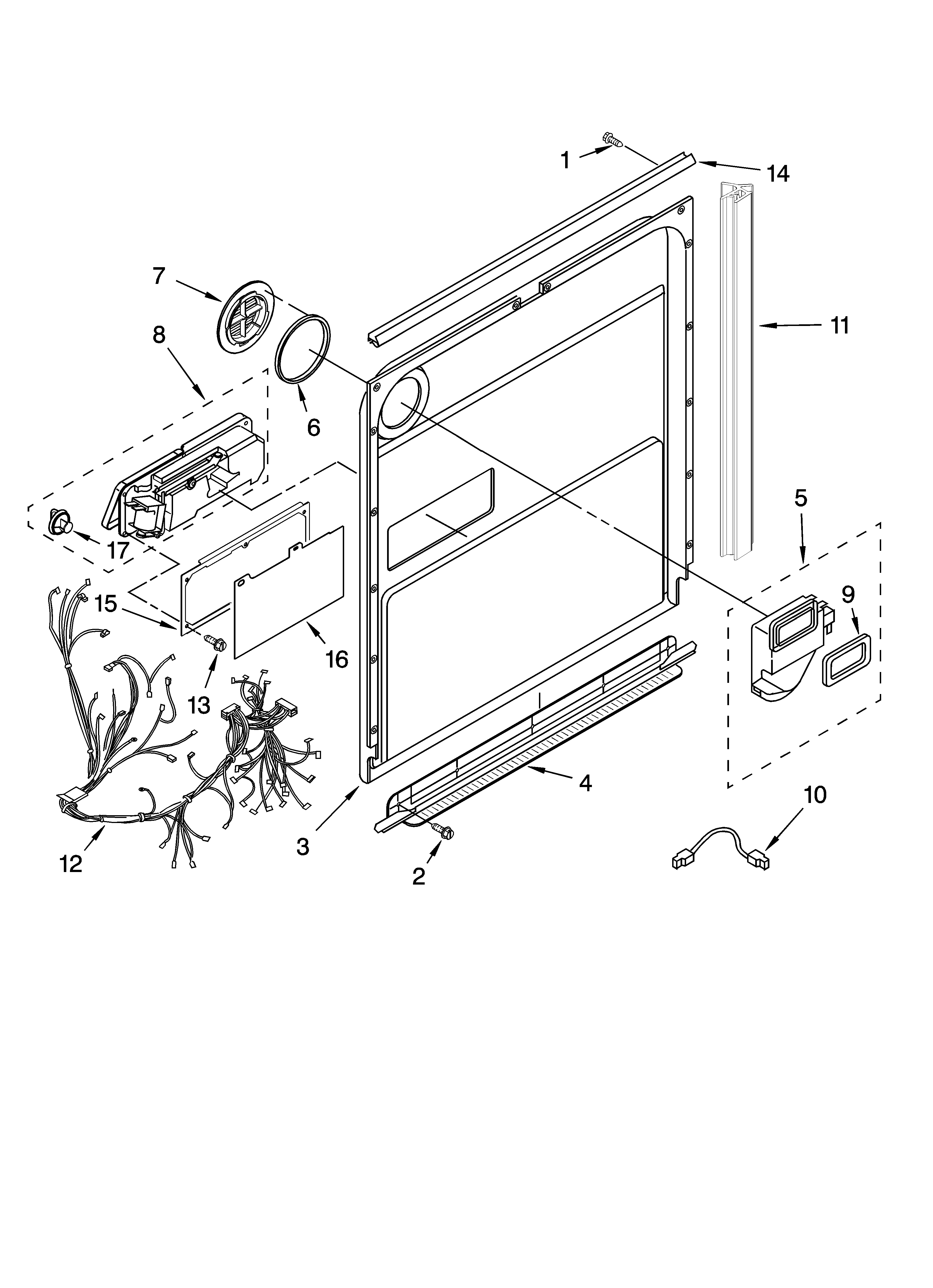 KitchenAid KUDC02IRWH4 door and latch parts diagram