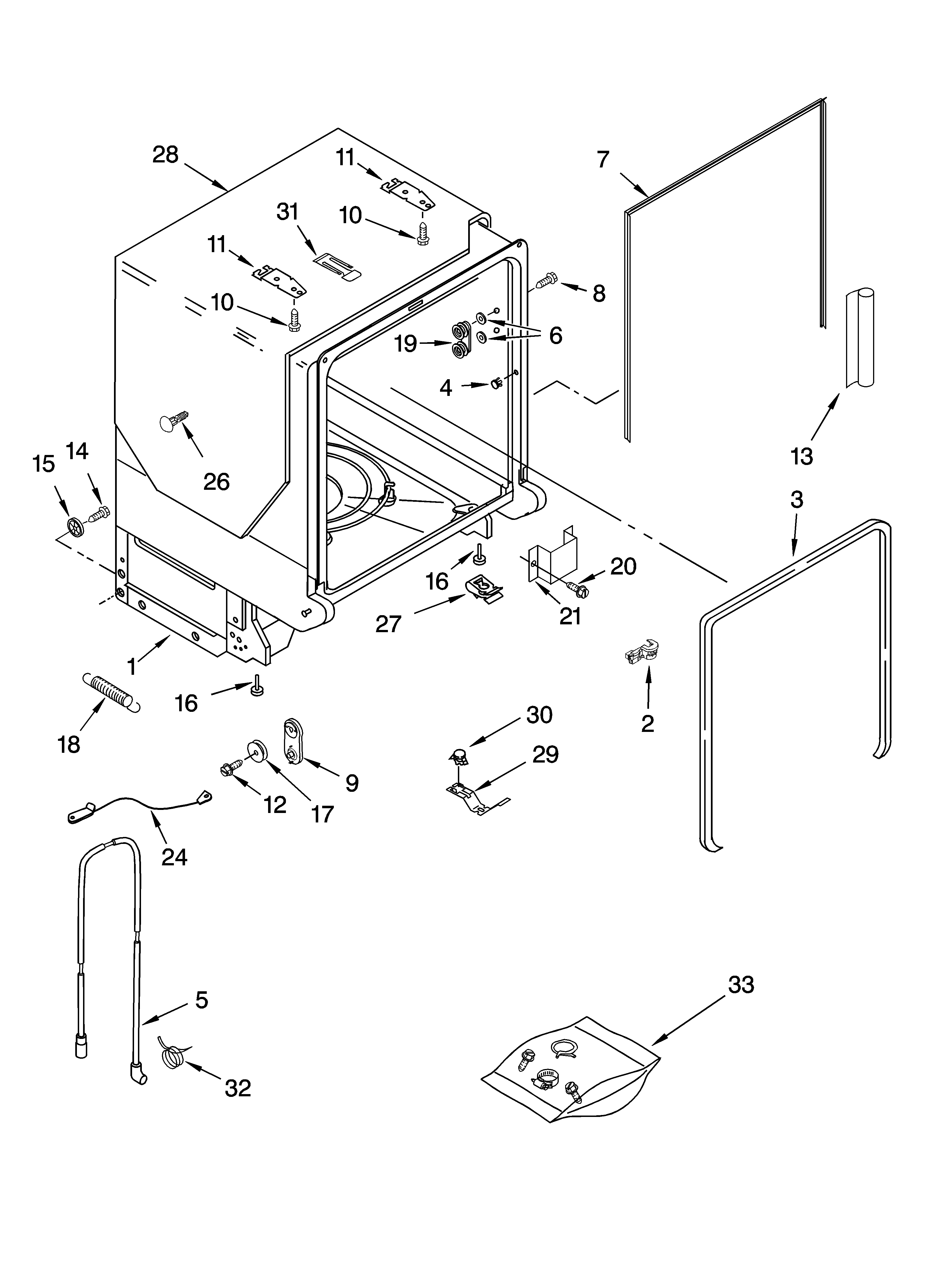 KitchenAid KUDI02FRWH4 tub and frame parts diagram