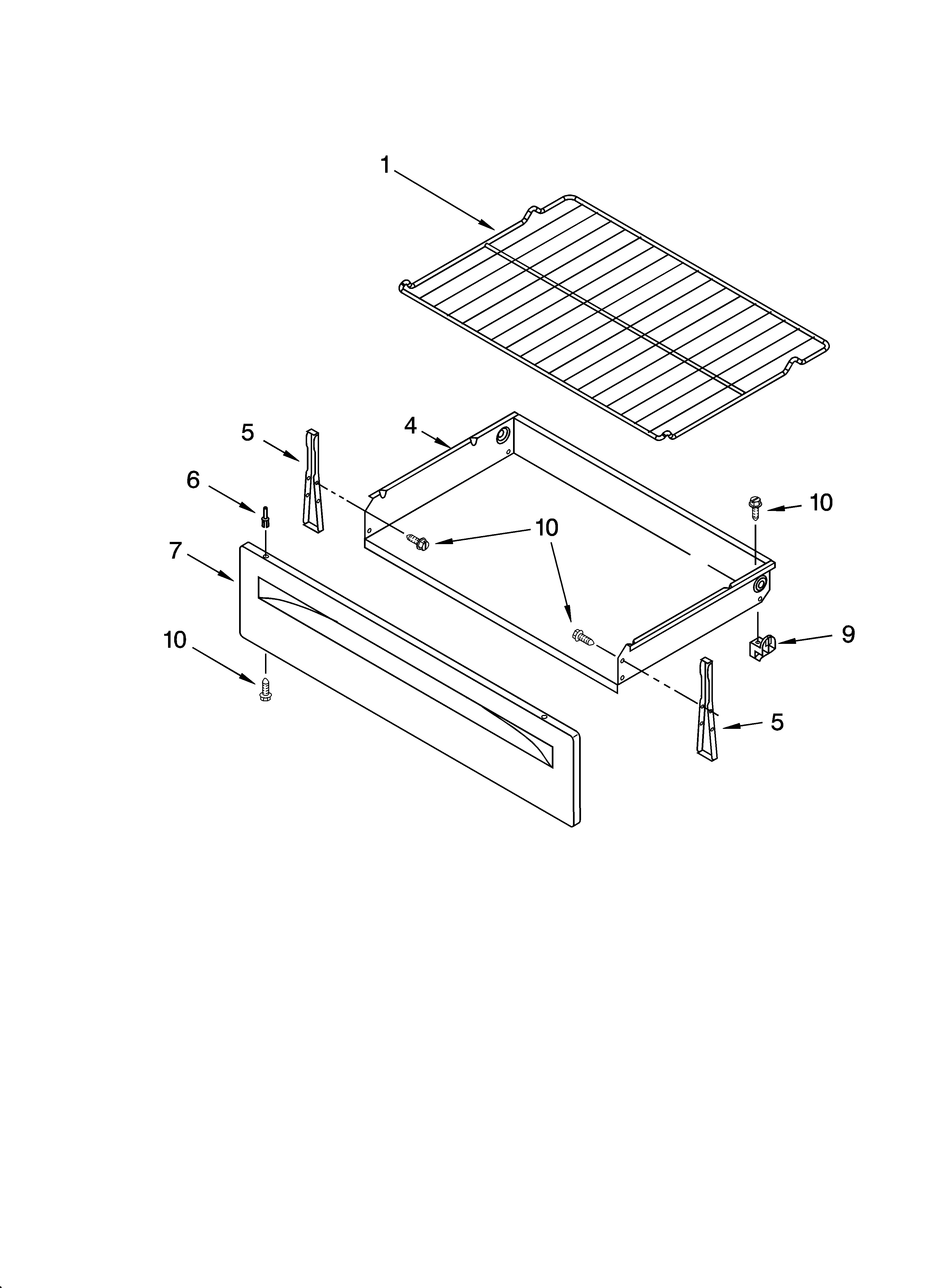 Whirlpool RF114PXST1 drawer & broiler parts diagram