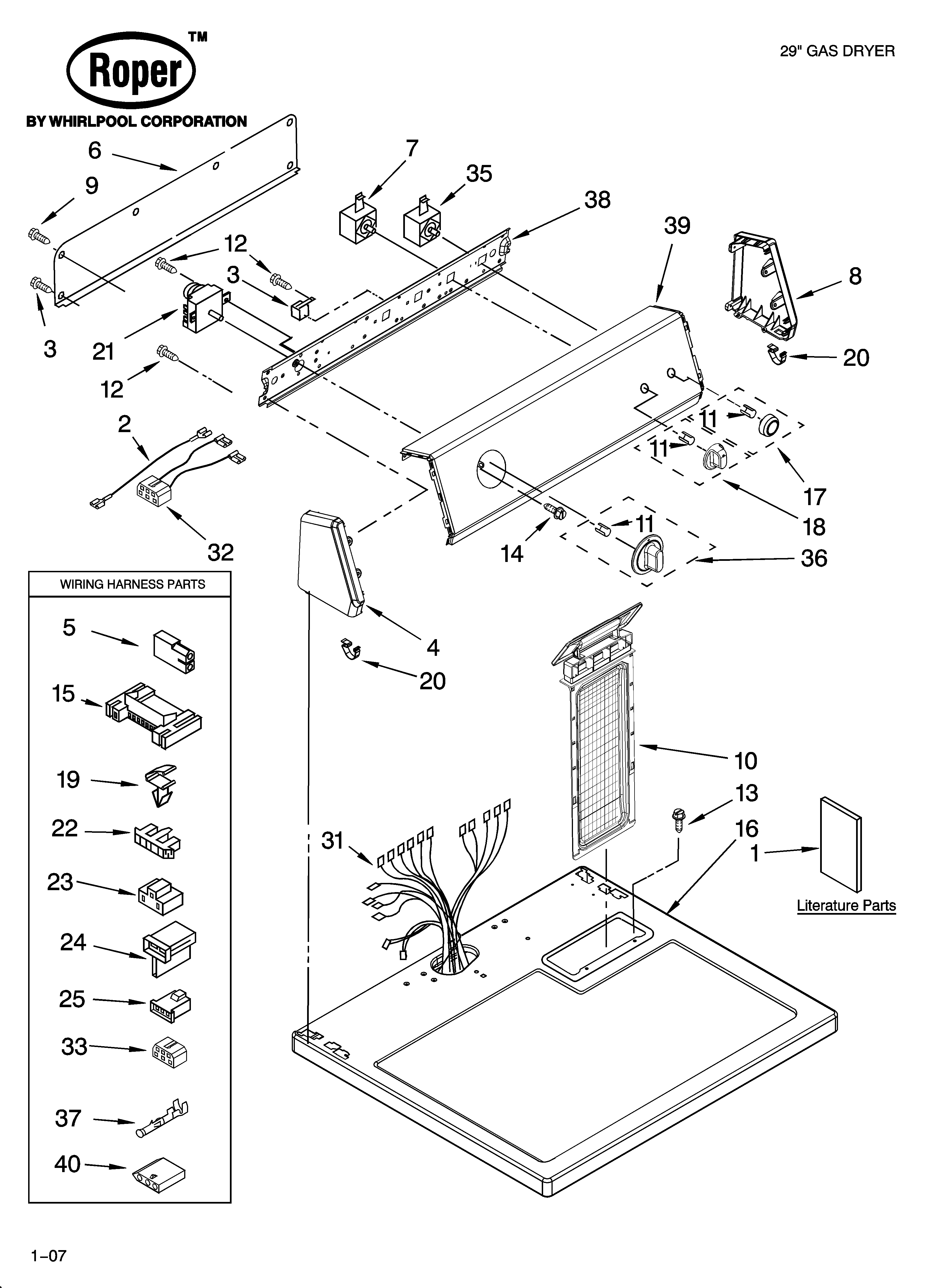 Roper RGD4400TQ0 top and console parts diagram