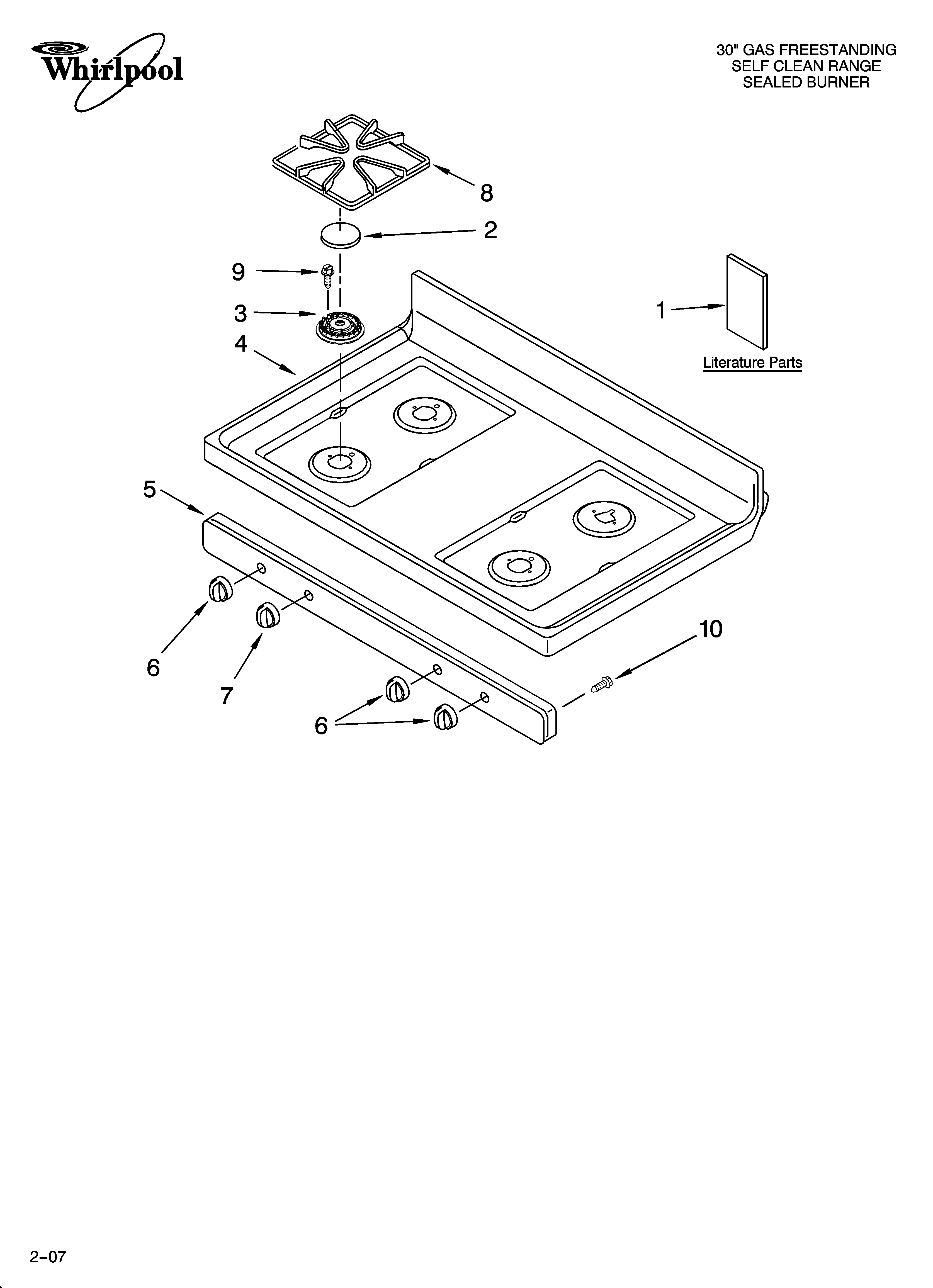 Whirlpool SF262LXSW1 cooktop parts diagram
