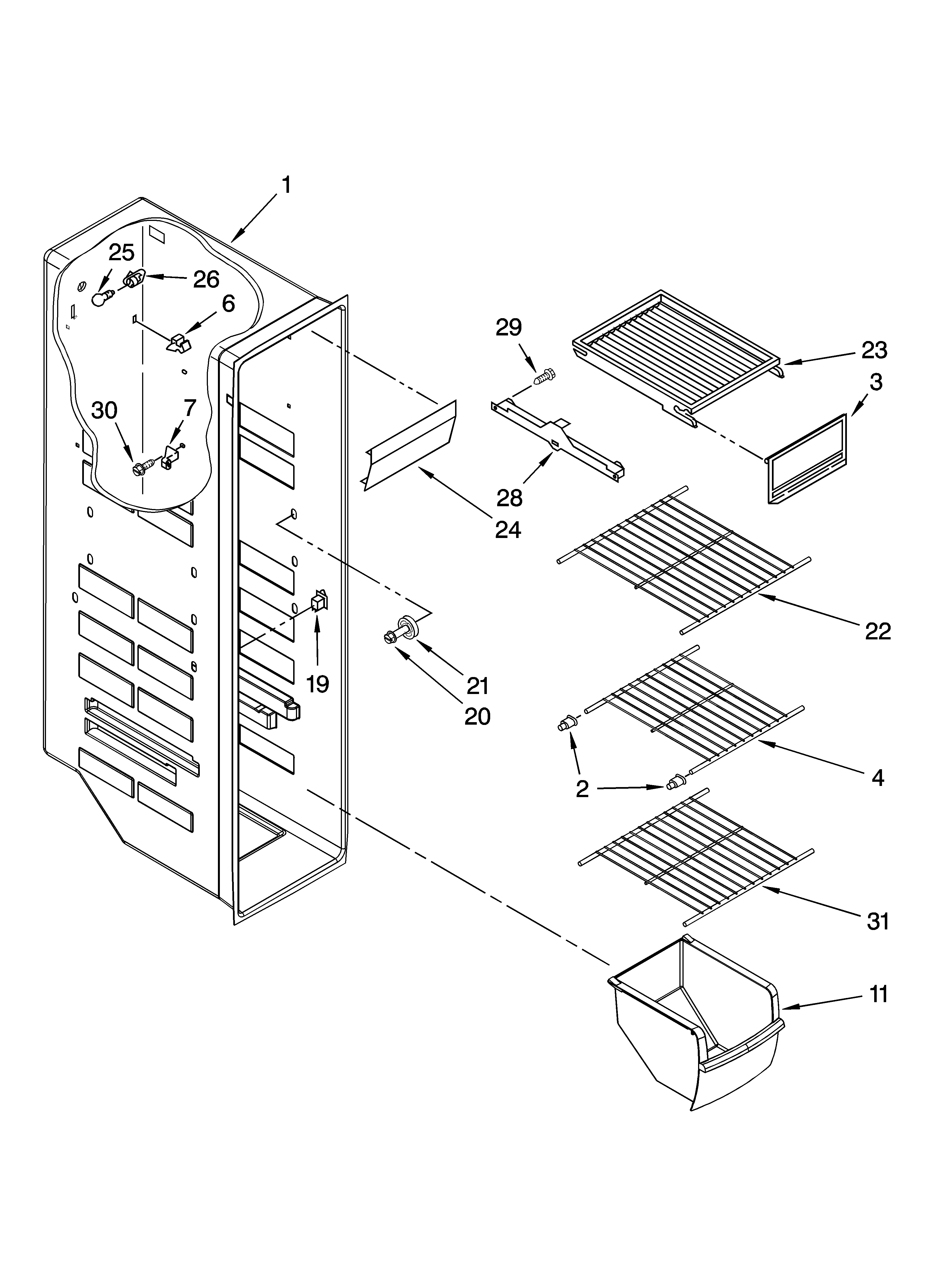 Estate TS25CFXTQ00 freezer liner parts diagram