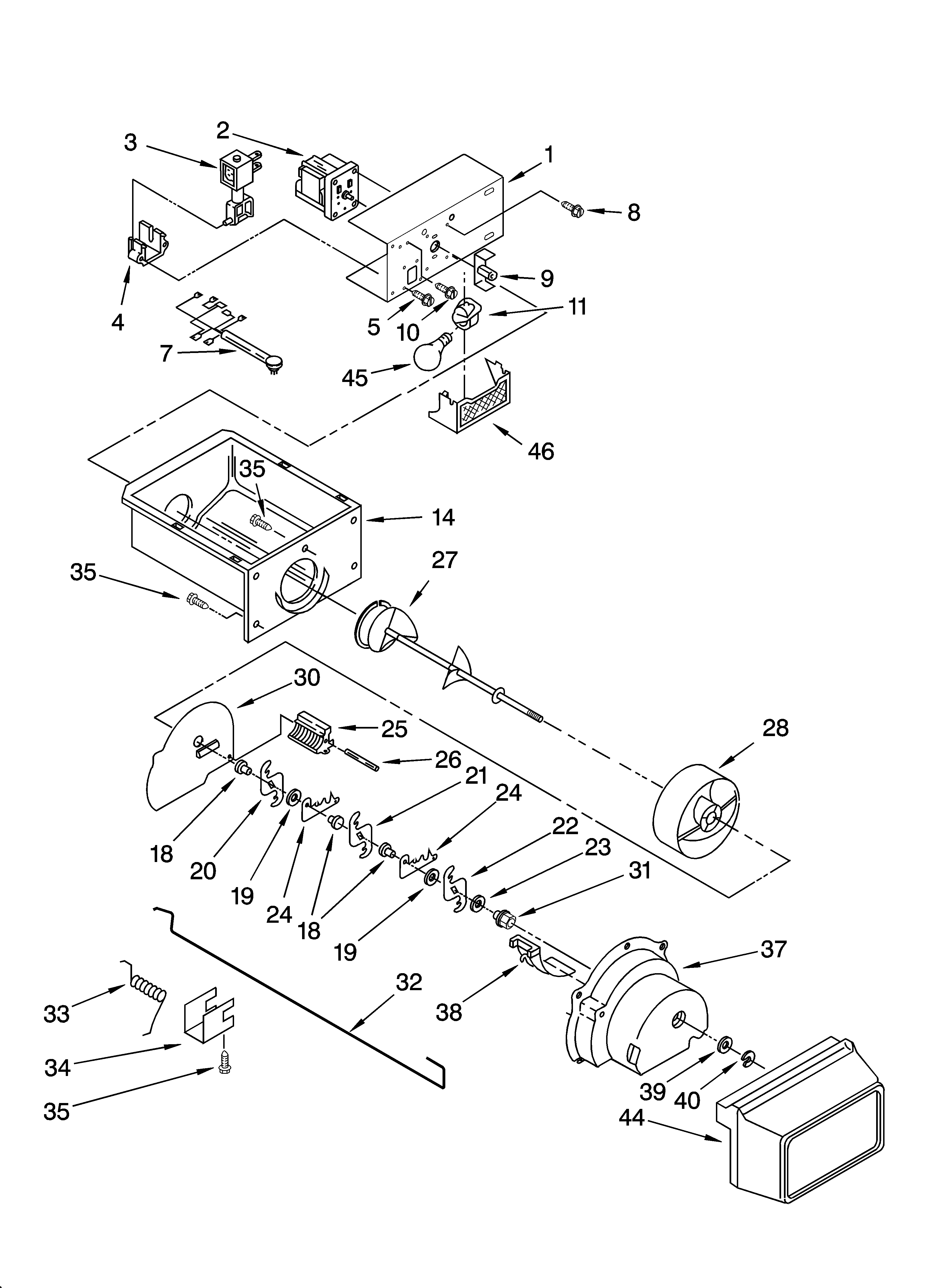 Estate TS25CFXTQ00 motor and ice container parts diagram