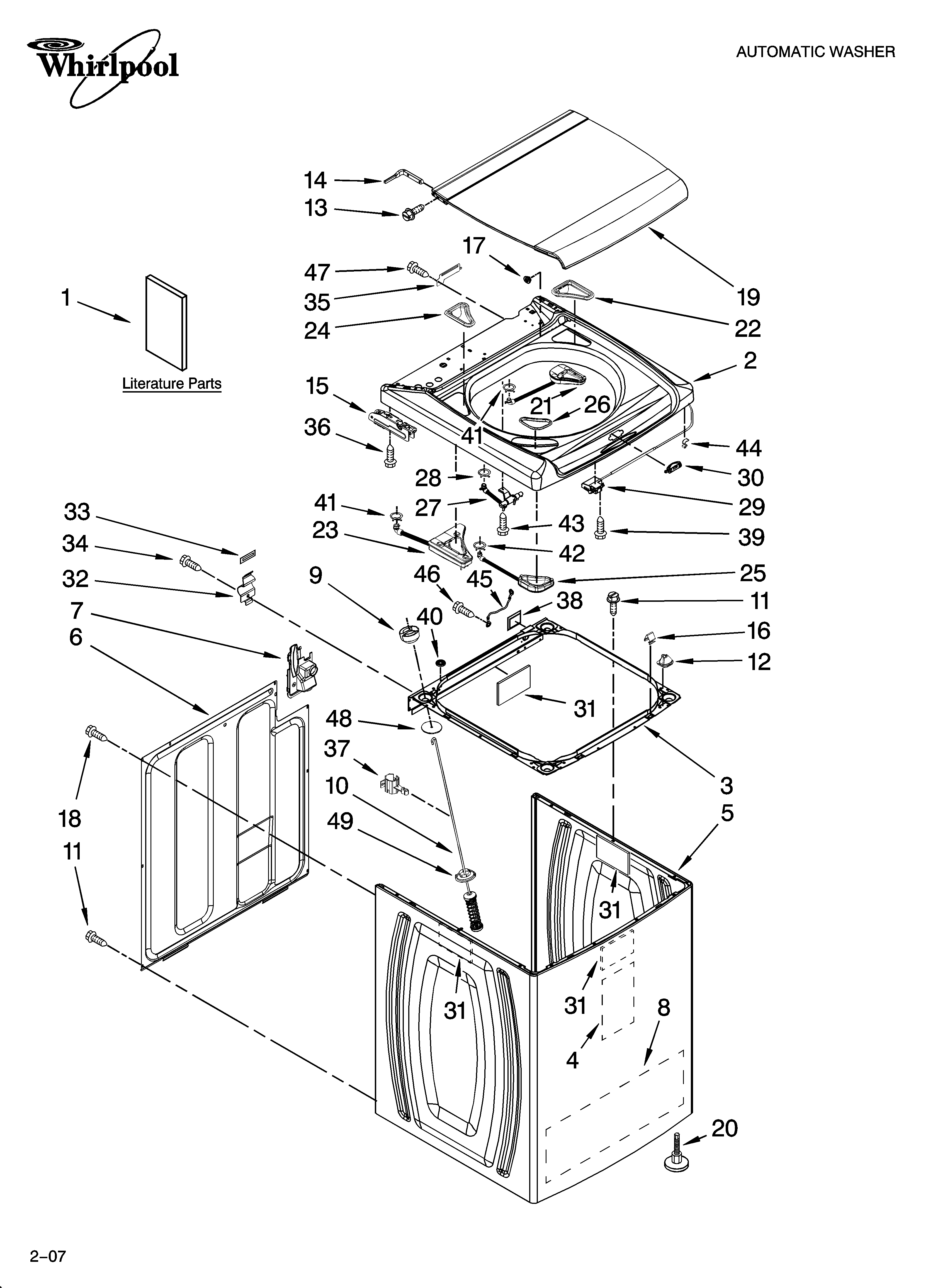 Whirlpool WTW6600SB1 top and cabinet parts diagram
