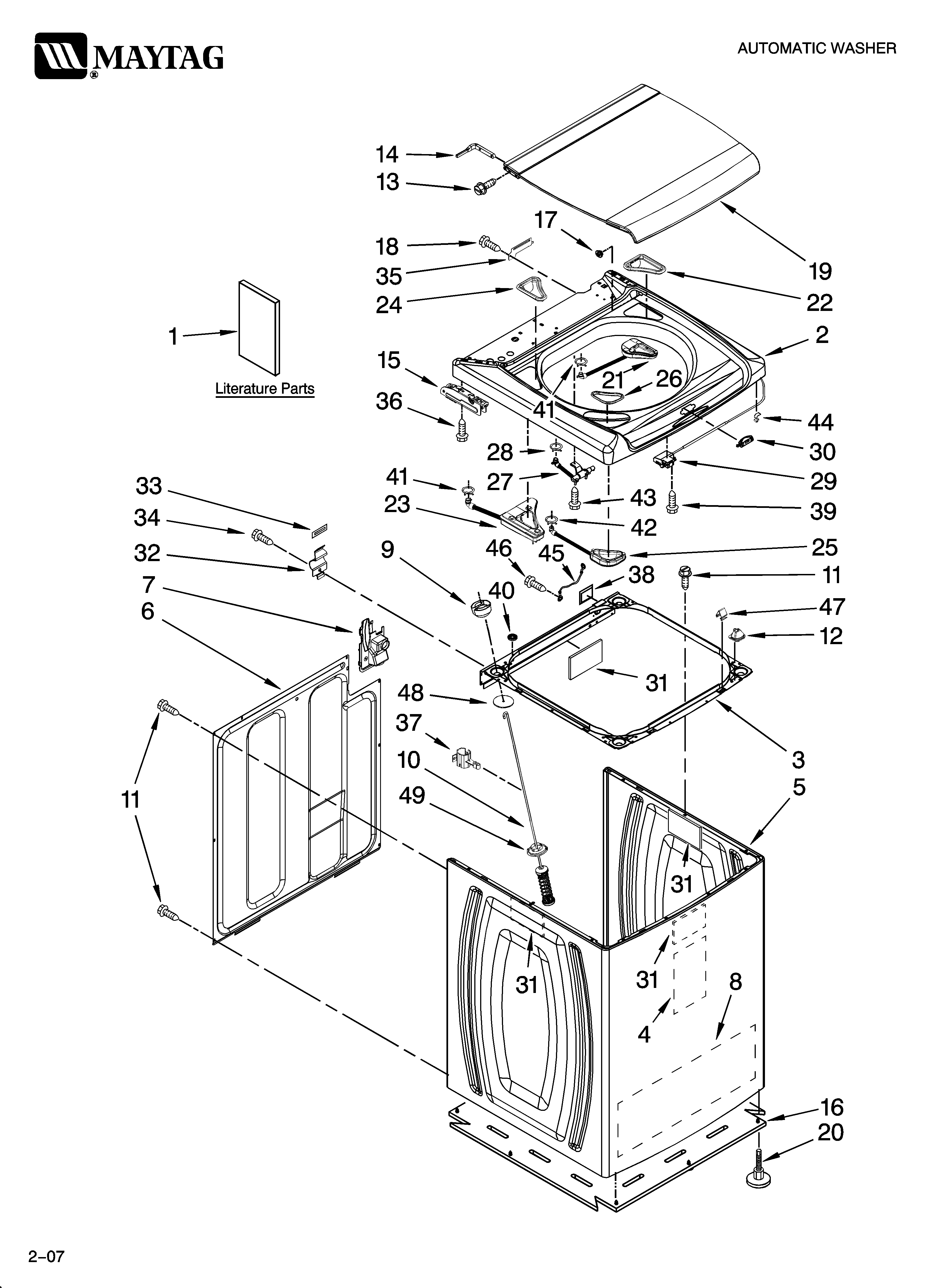 Maytag MTW6600TB0 top and cabinet parts diagram