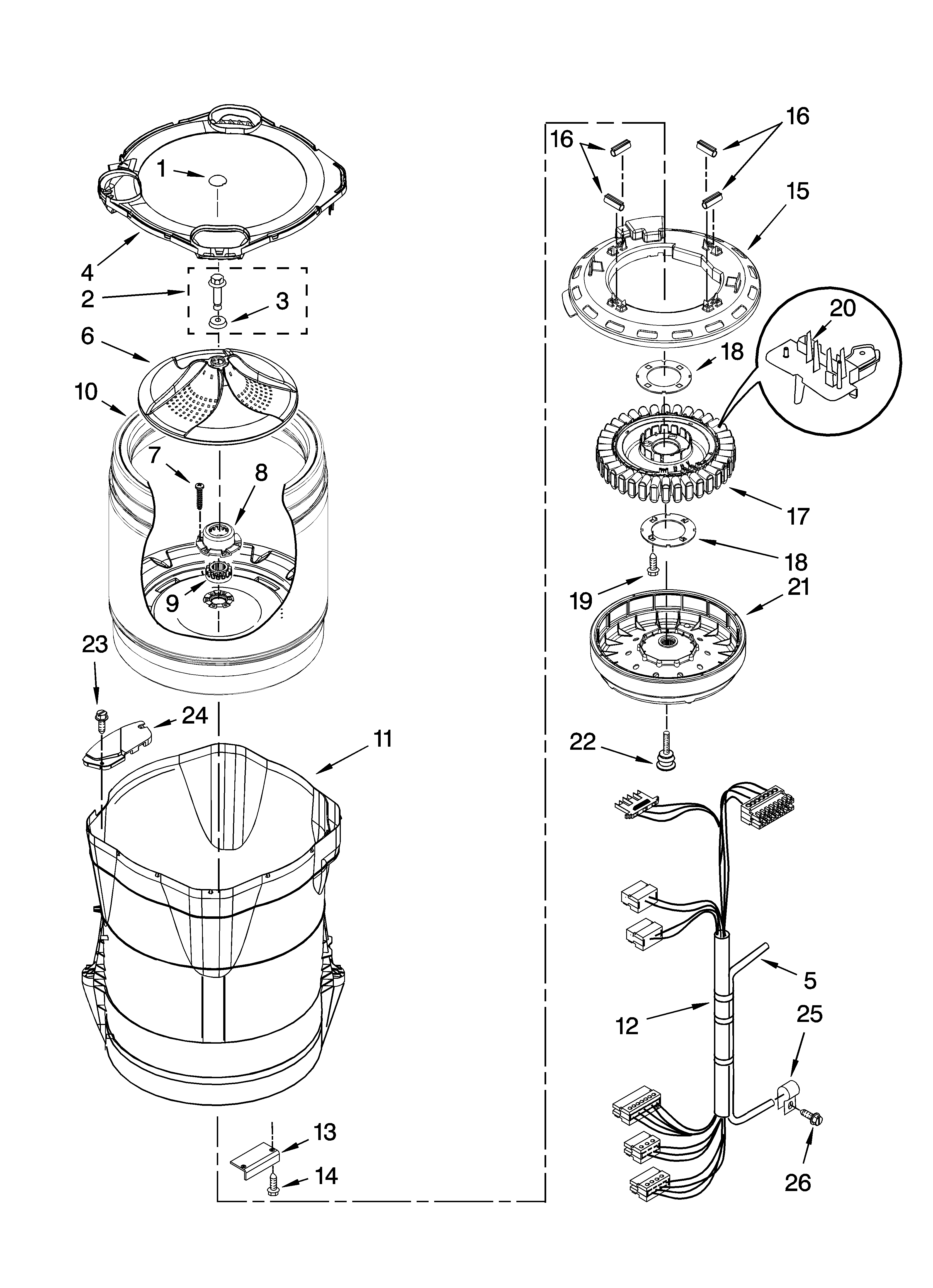 Maytag MTW6600TB0 motor, basket and tub parts diagram