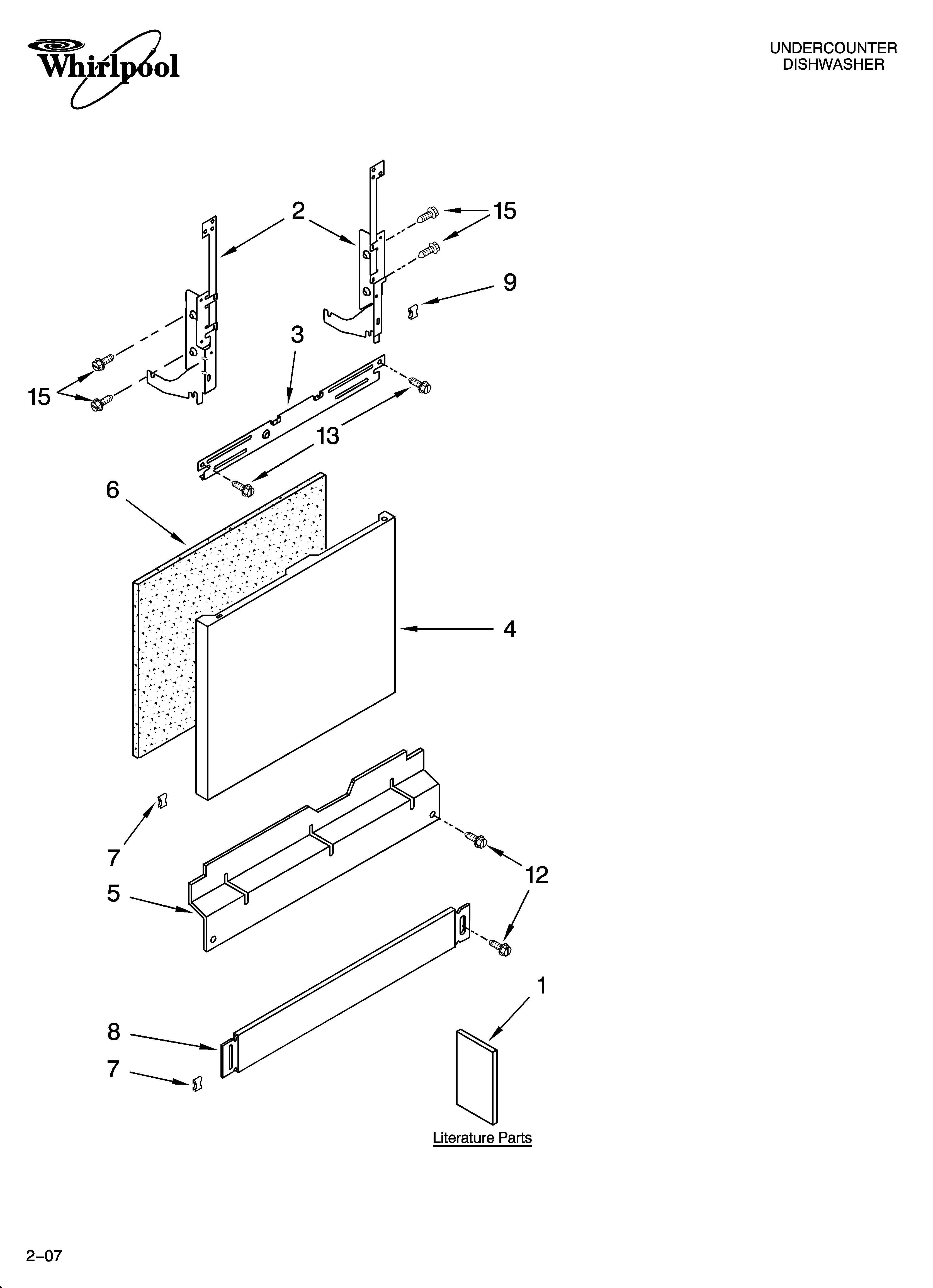 Whirlpool DUL240XTPBA door and panel parts diagram