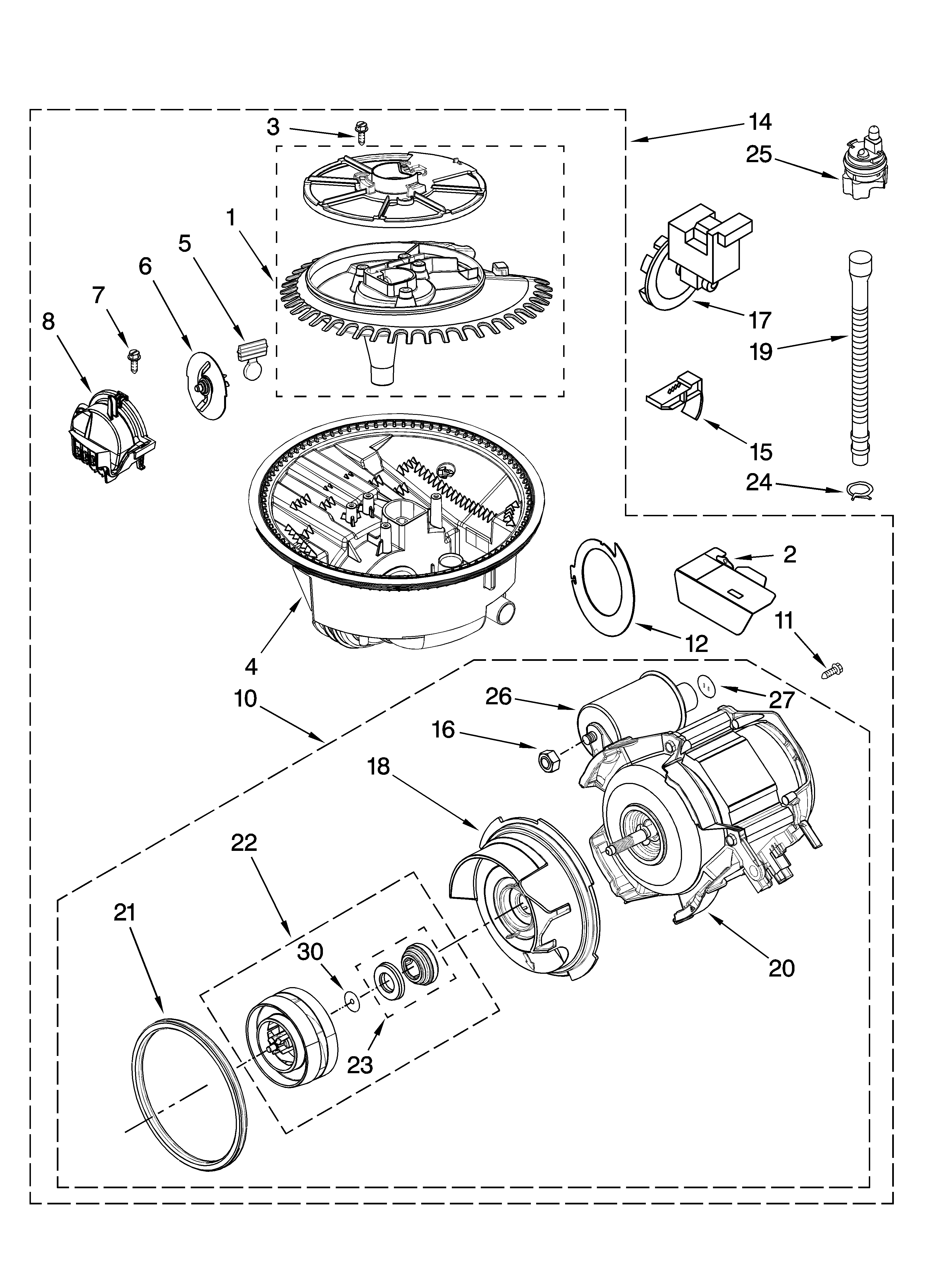 Whirlpool DUL240XTPBA pump and motor parts diagram