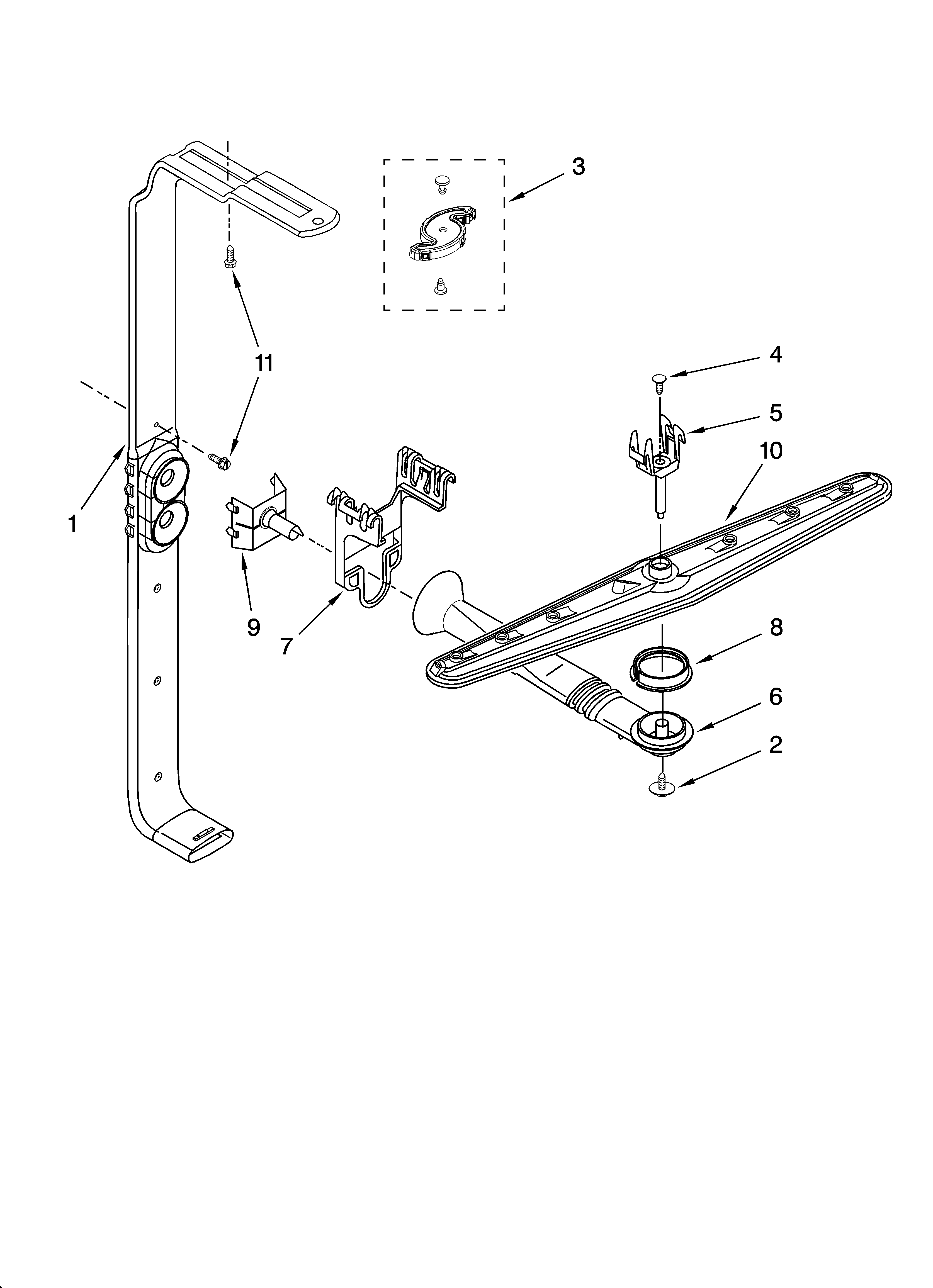 Whirlpool DUL240XTPBA upper wash and rinse parts diagram