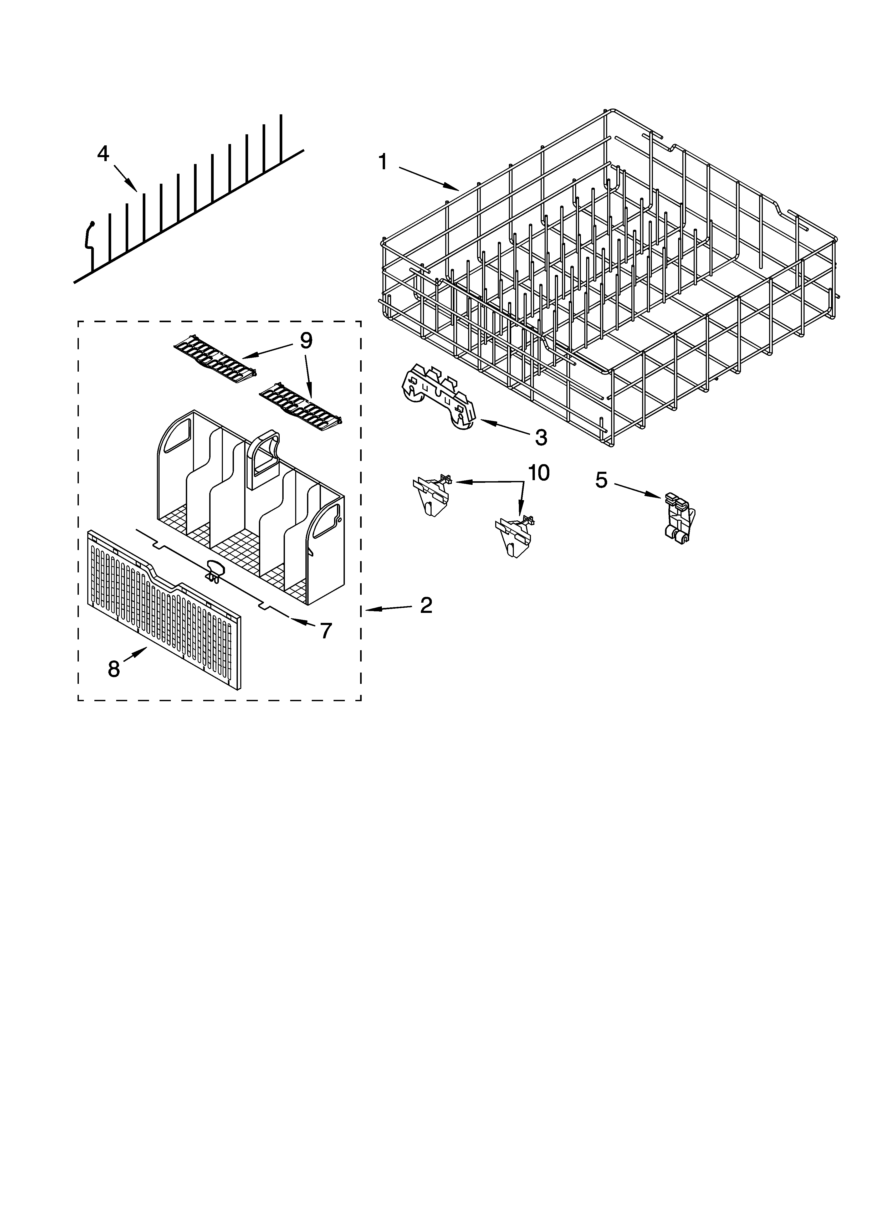 Whirlpool GU2300XTSB0 lower rack parts, optional parts (not included) diagram