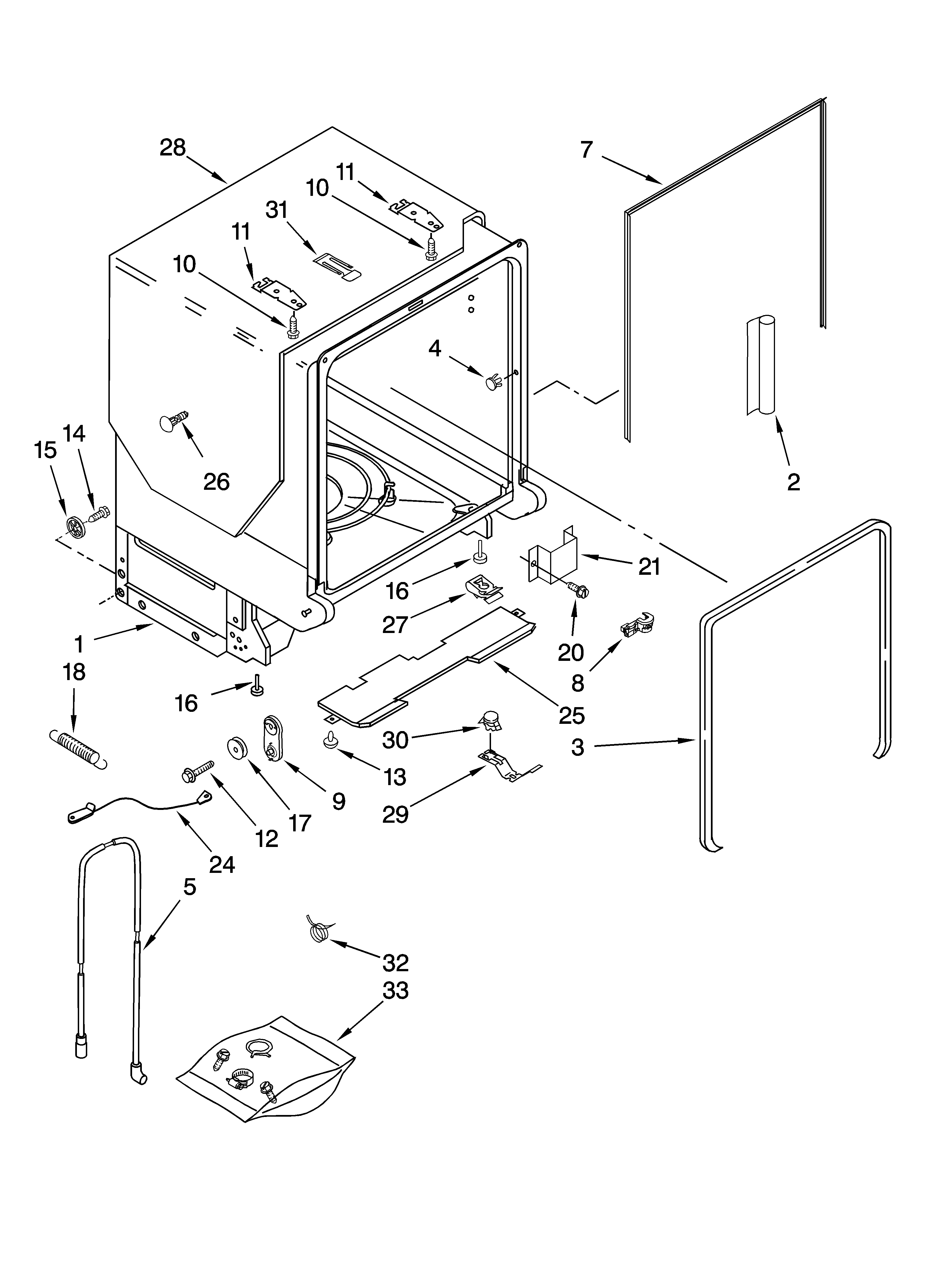 KitchenAid KUDP02CRBS4 tub and frame parts diagram