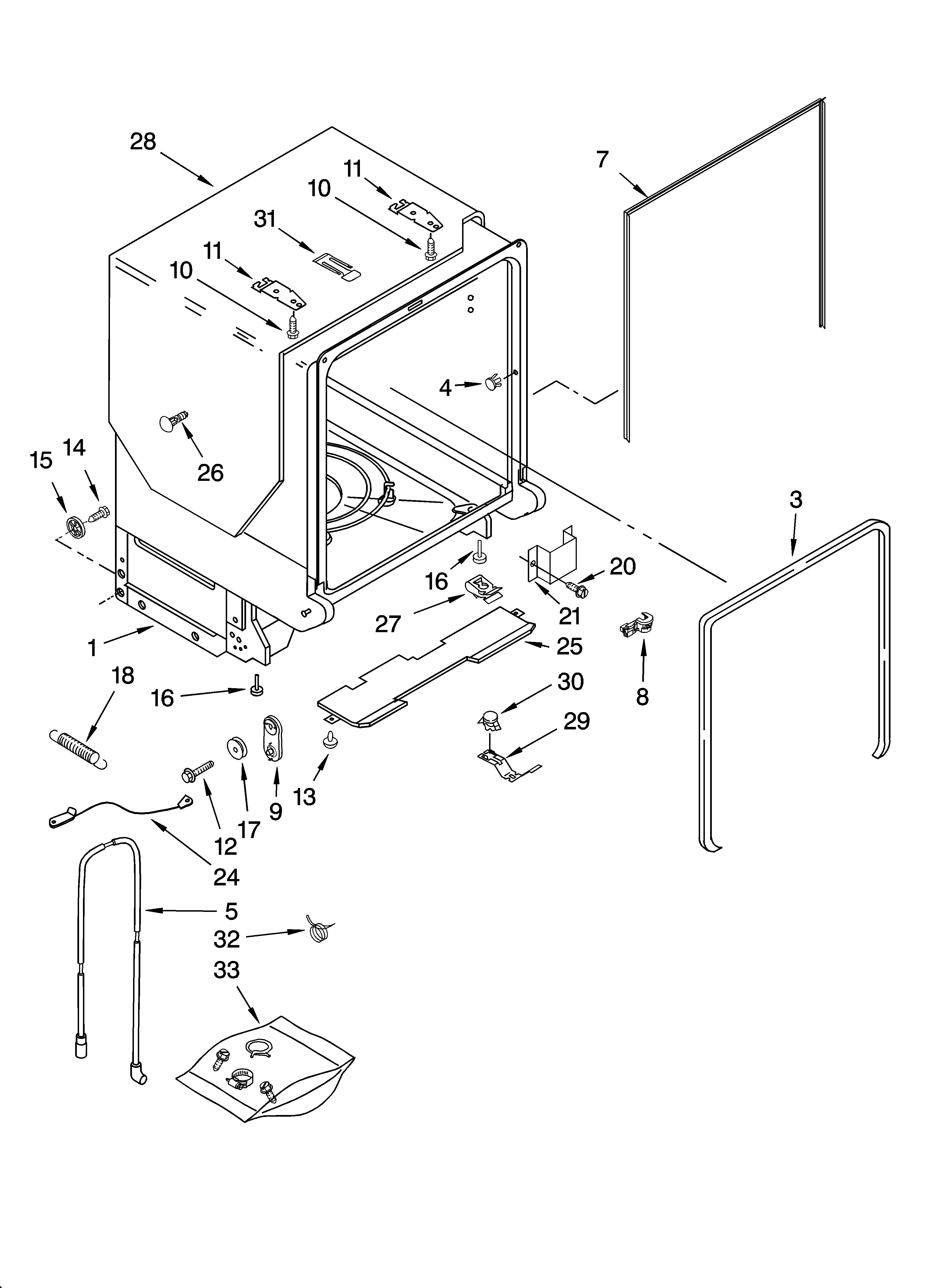 KitchenAid KUDP02IRWH4 tub and frame parts diagram