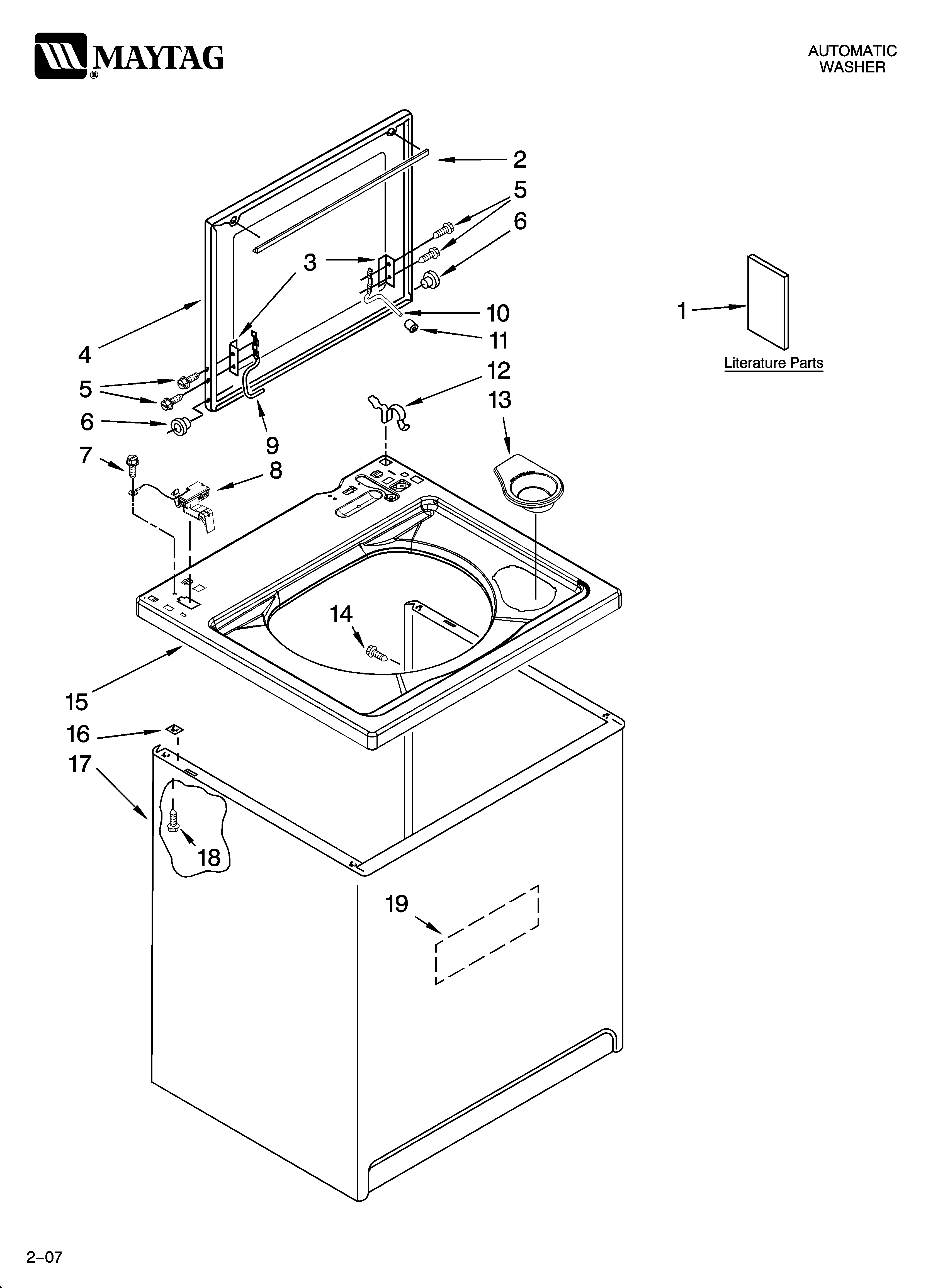 Maytag MTW5700TQ0 top and cabinet parts diagram