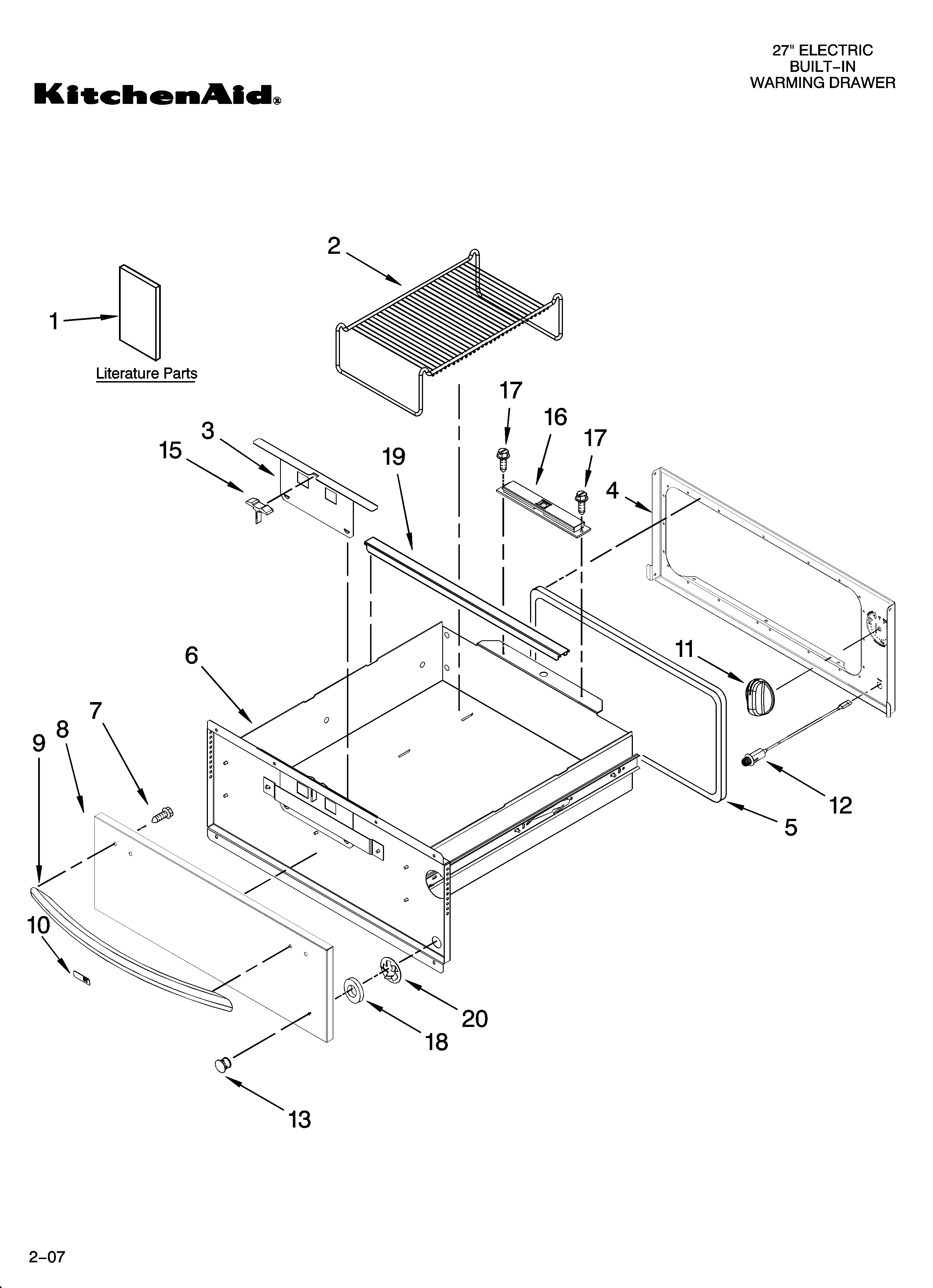 KitchenAid KEWS175SPA00 control, door and drawer parts diagram