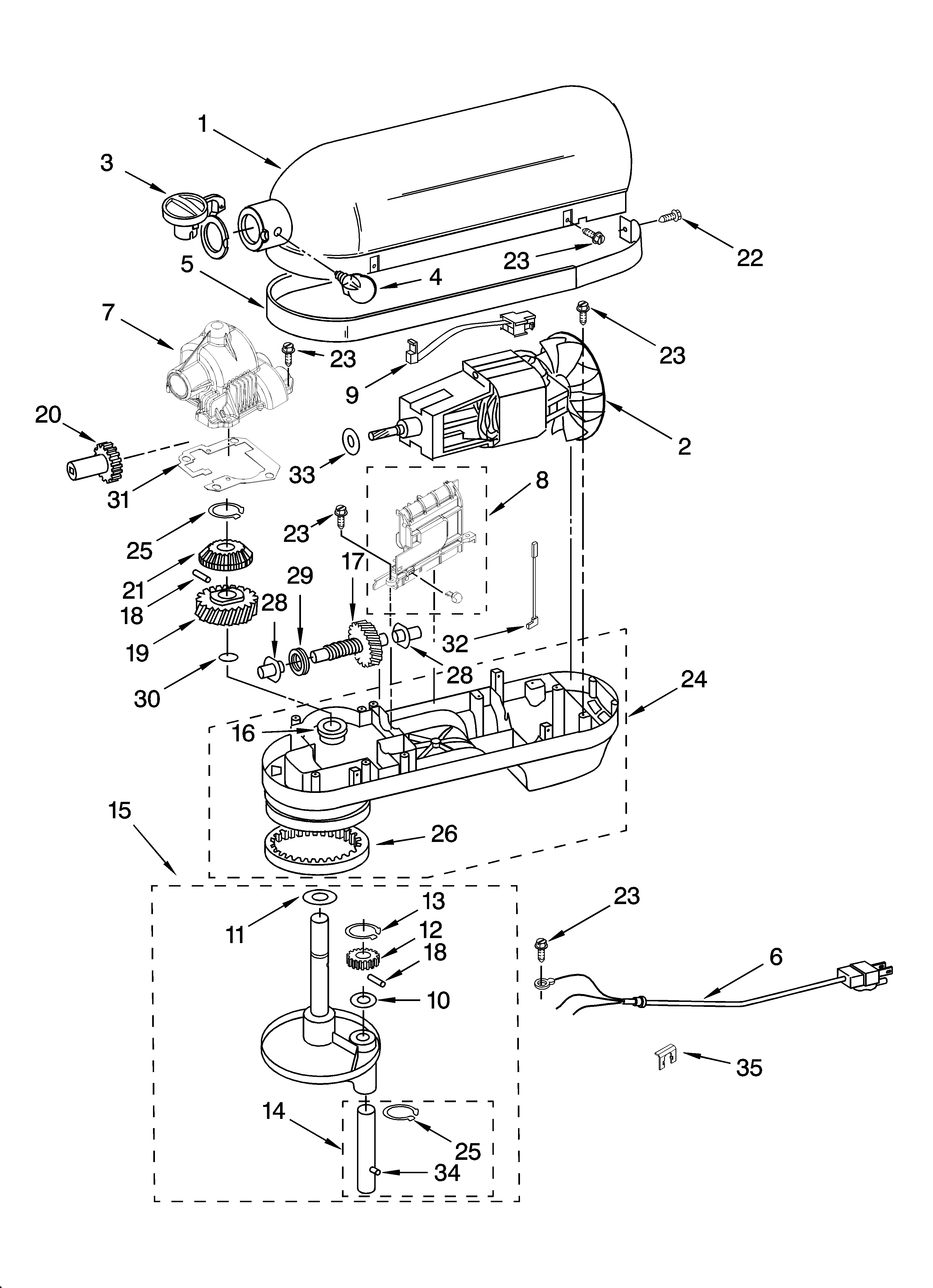 KitchenAid 4KN15E1XJB0 case, gearing and planetary unit diagram