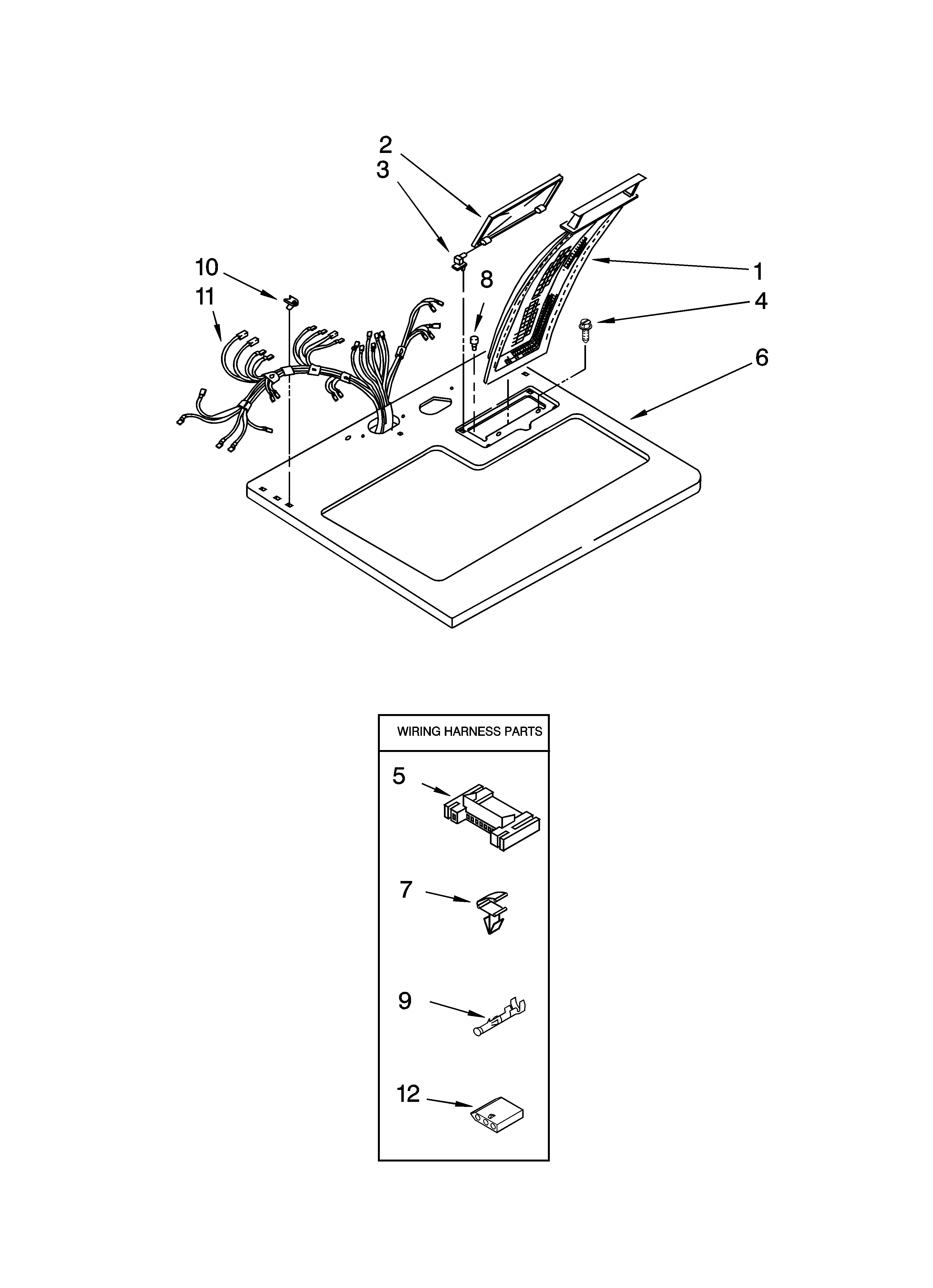 Whirlpool 8530040 top and harness parts diagram