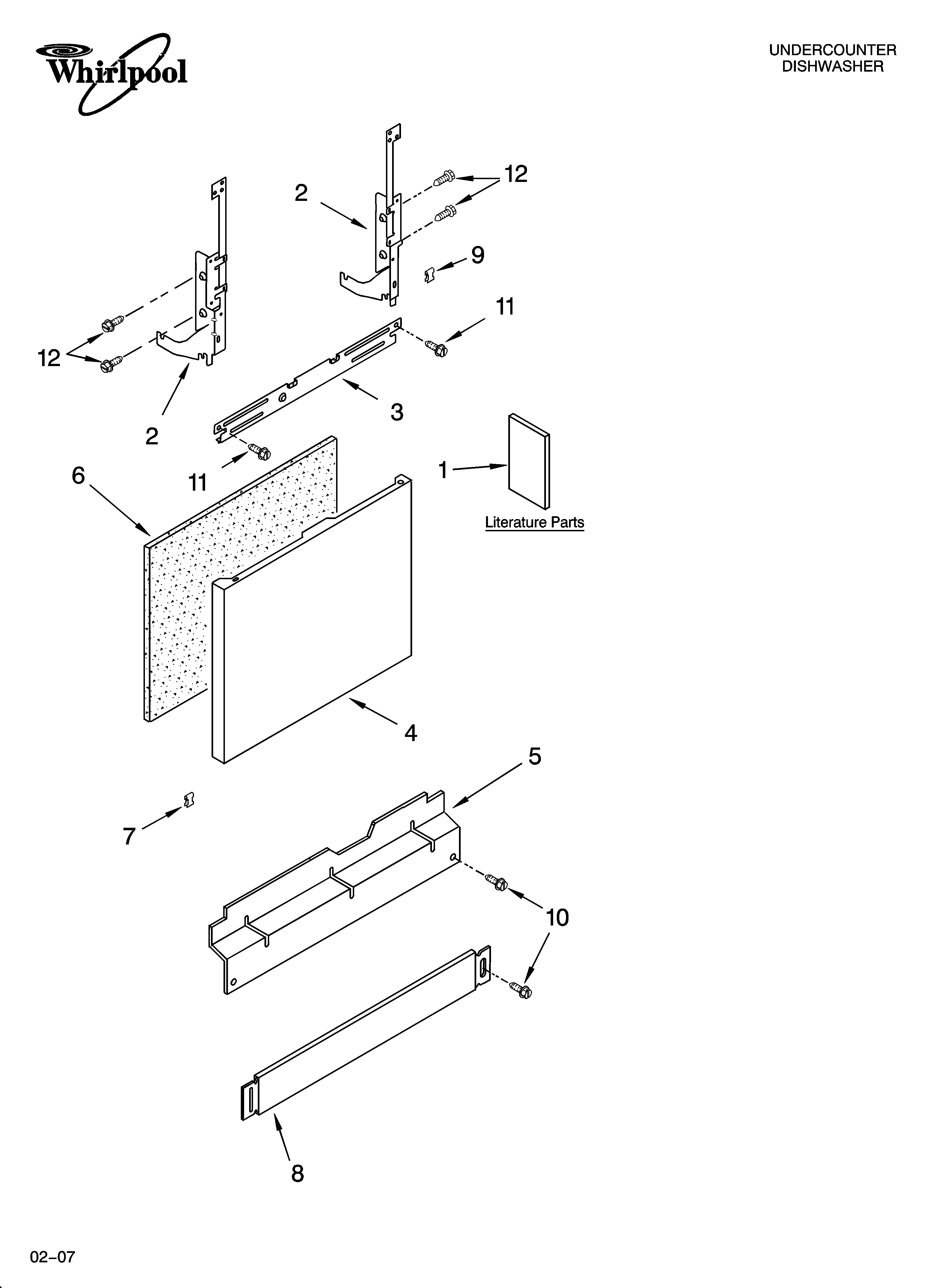 Whirlpool DU1101XTPBA door and panel parts diagram