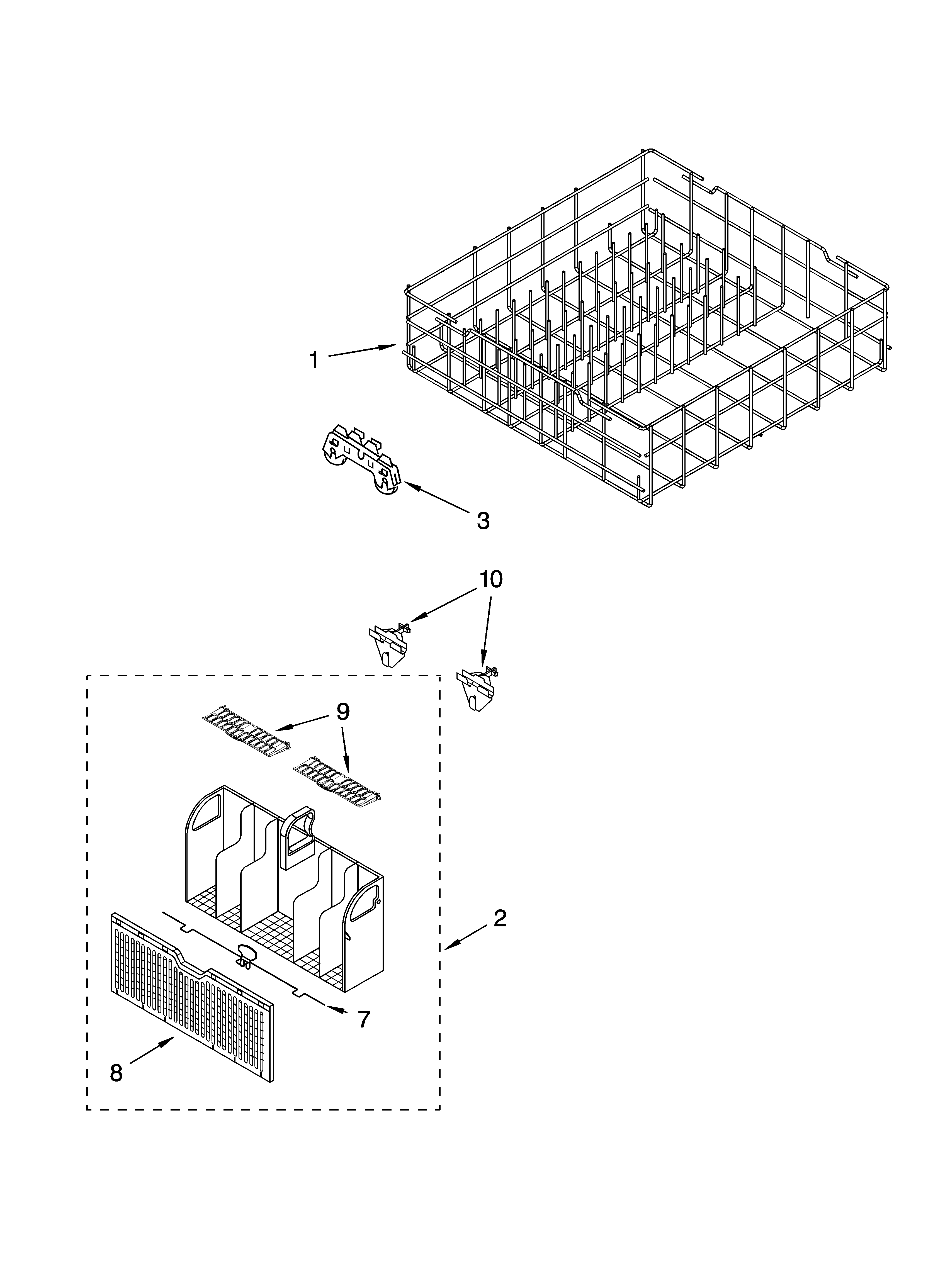 Whirlpool DU1101XTPBA lower rack parts, optional parts (not included) diagram