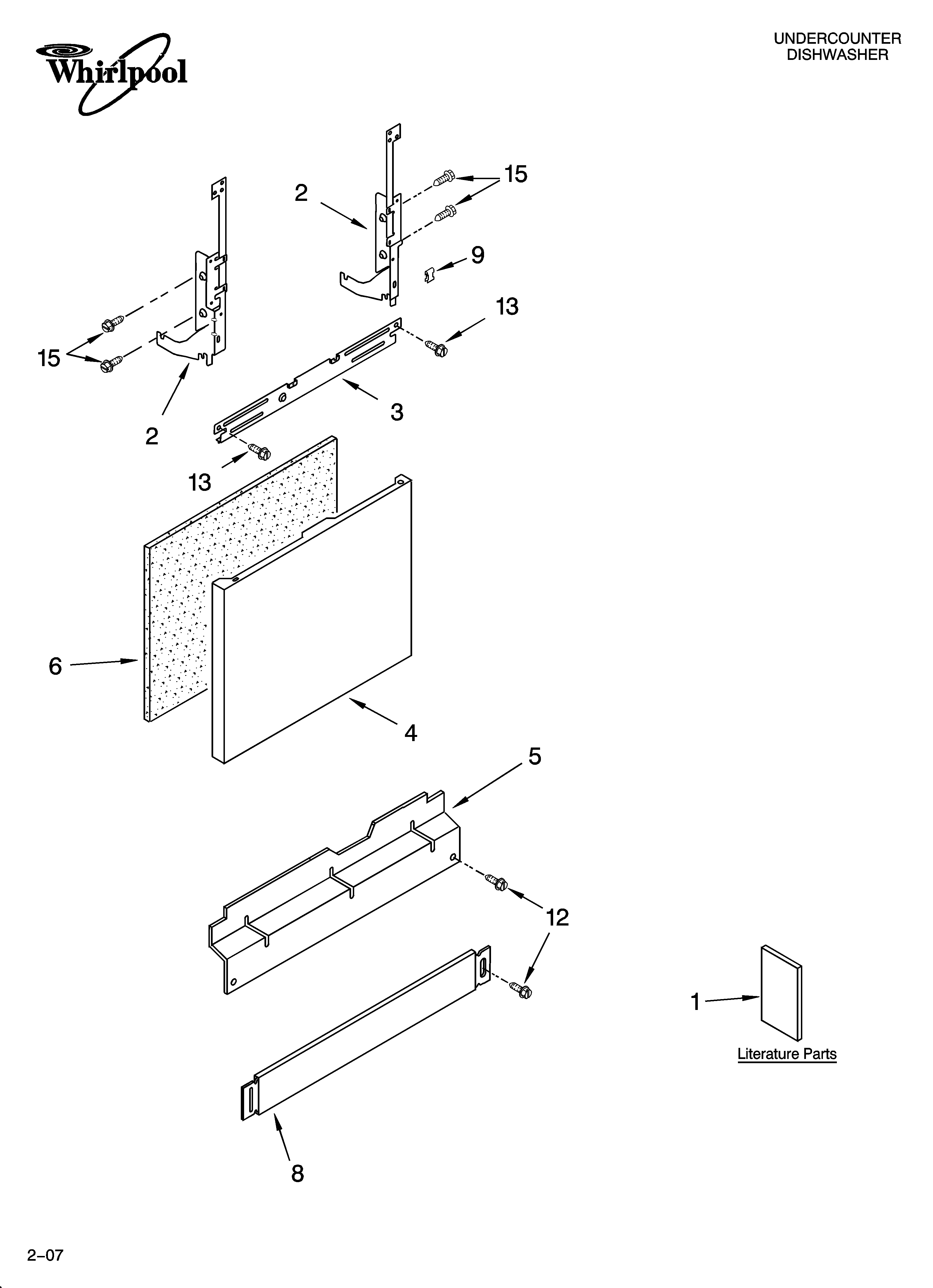 Whirlpool DU1245XTSQ1 door and panel parts diagram