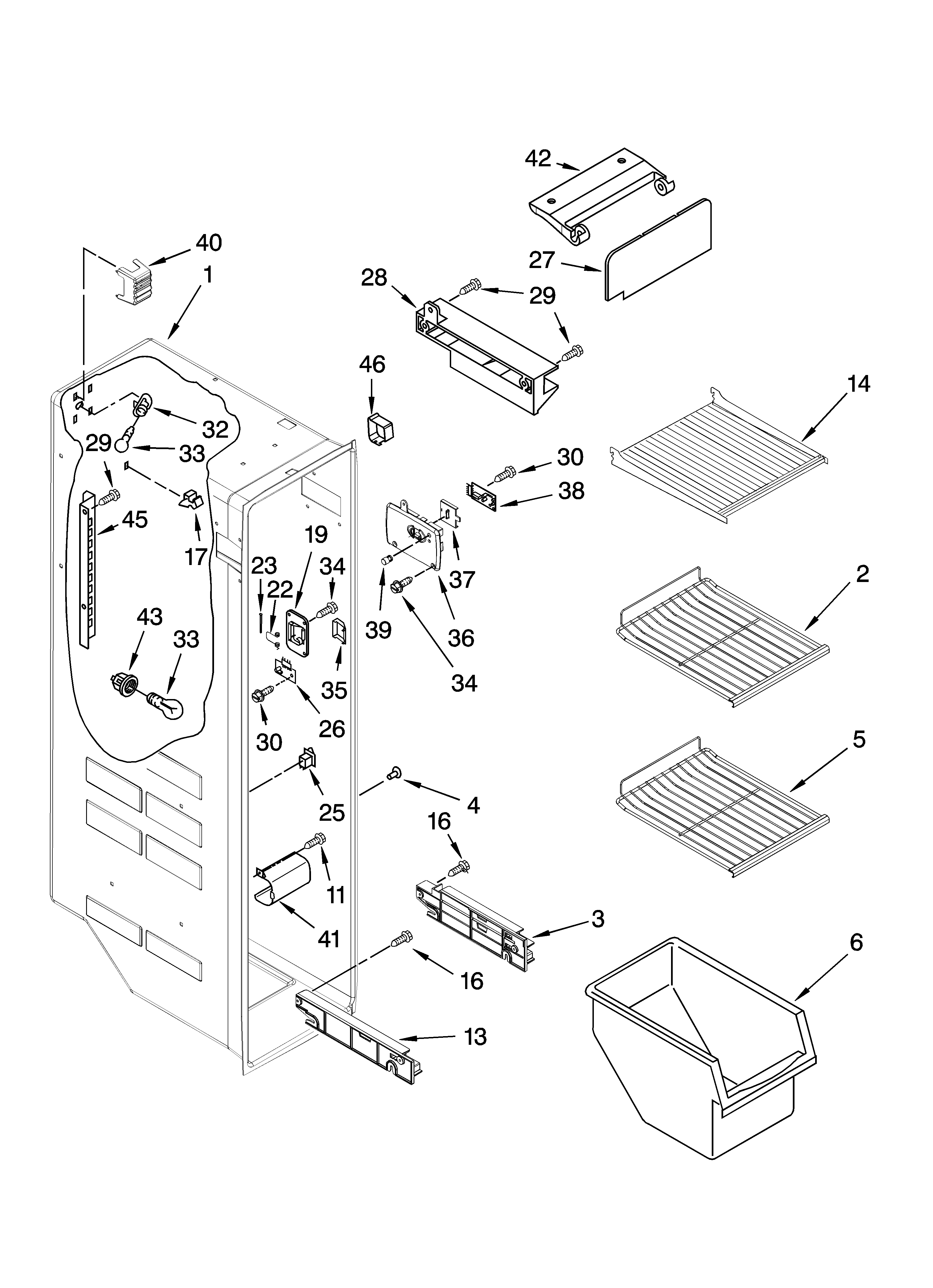 Whirlpool ED5FHAXST02 freezer liner parts diagram