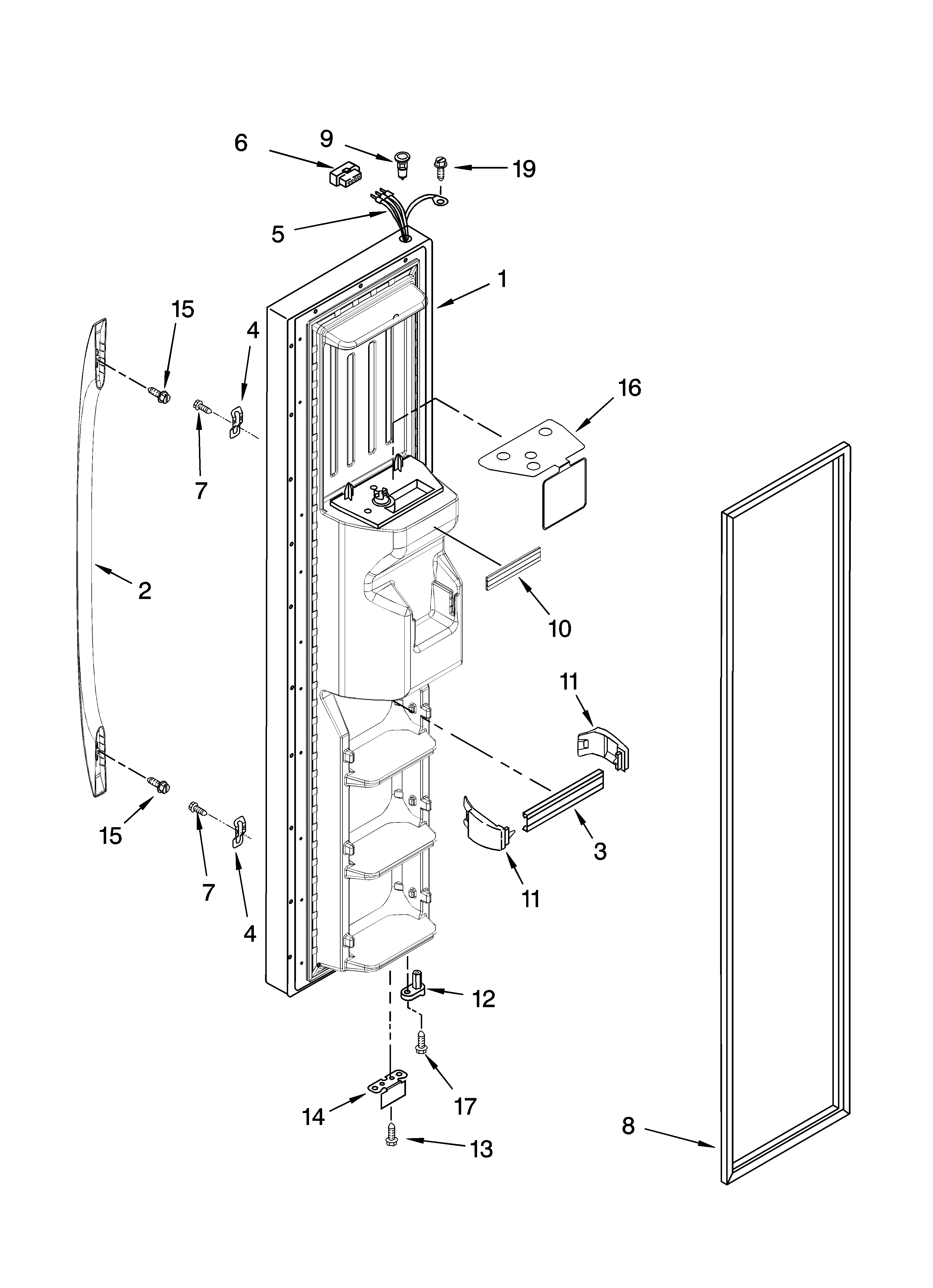 Whirlpool ED5FHAXST02 freezer door parts diagram
