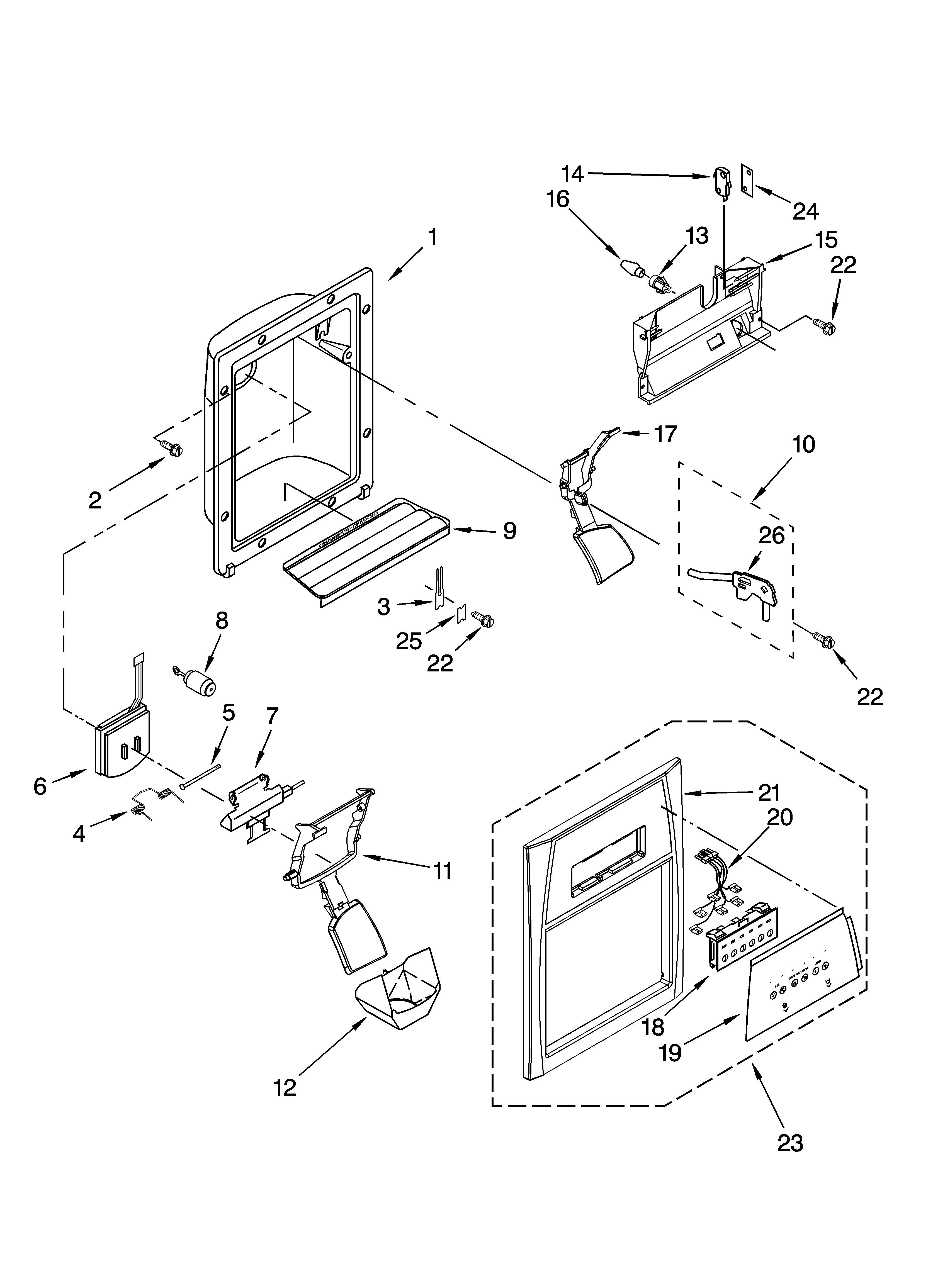 Whirlpool ED5FHAXST02 dispenser front parts diagram