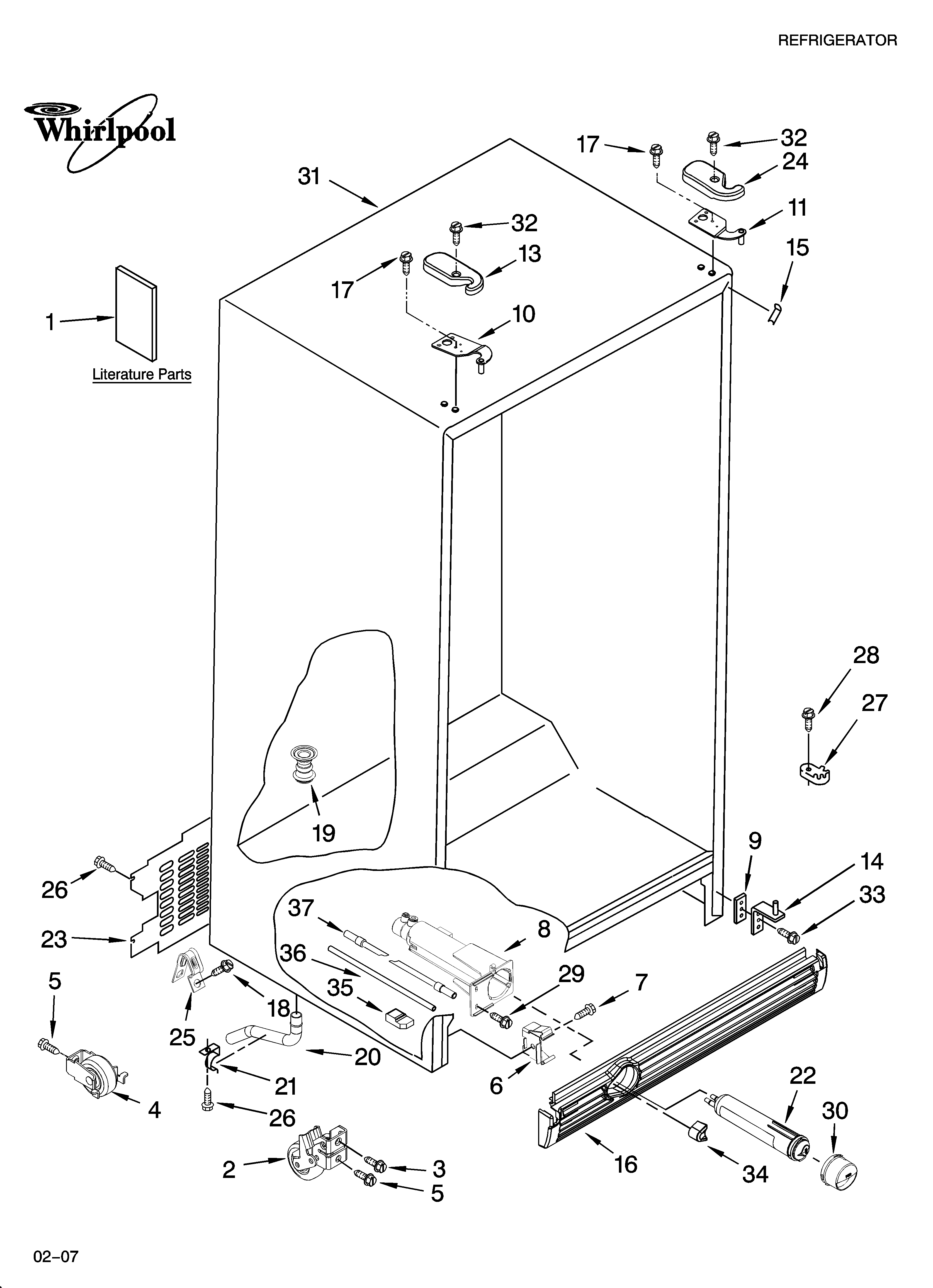 Whirlpool ES2FHAXSB02 cabinet parts diagram