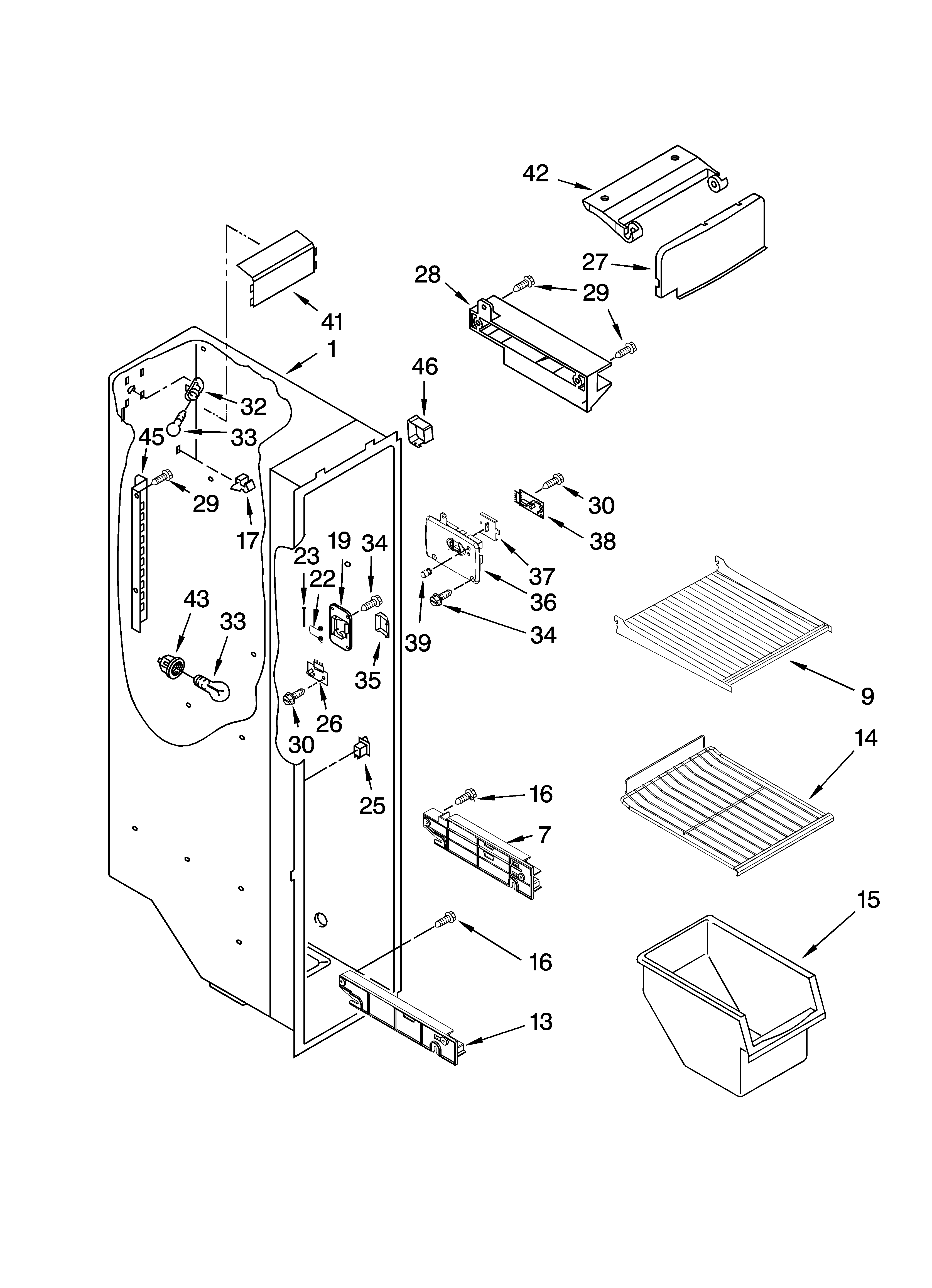 Whirlpool ES2FHAXSB02 freezer liner parts diagram