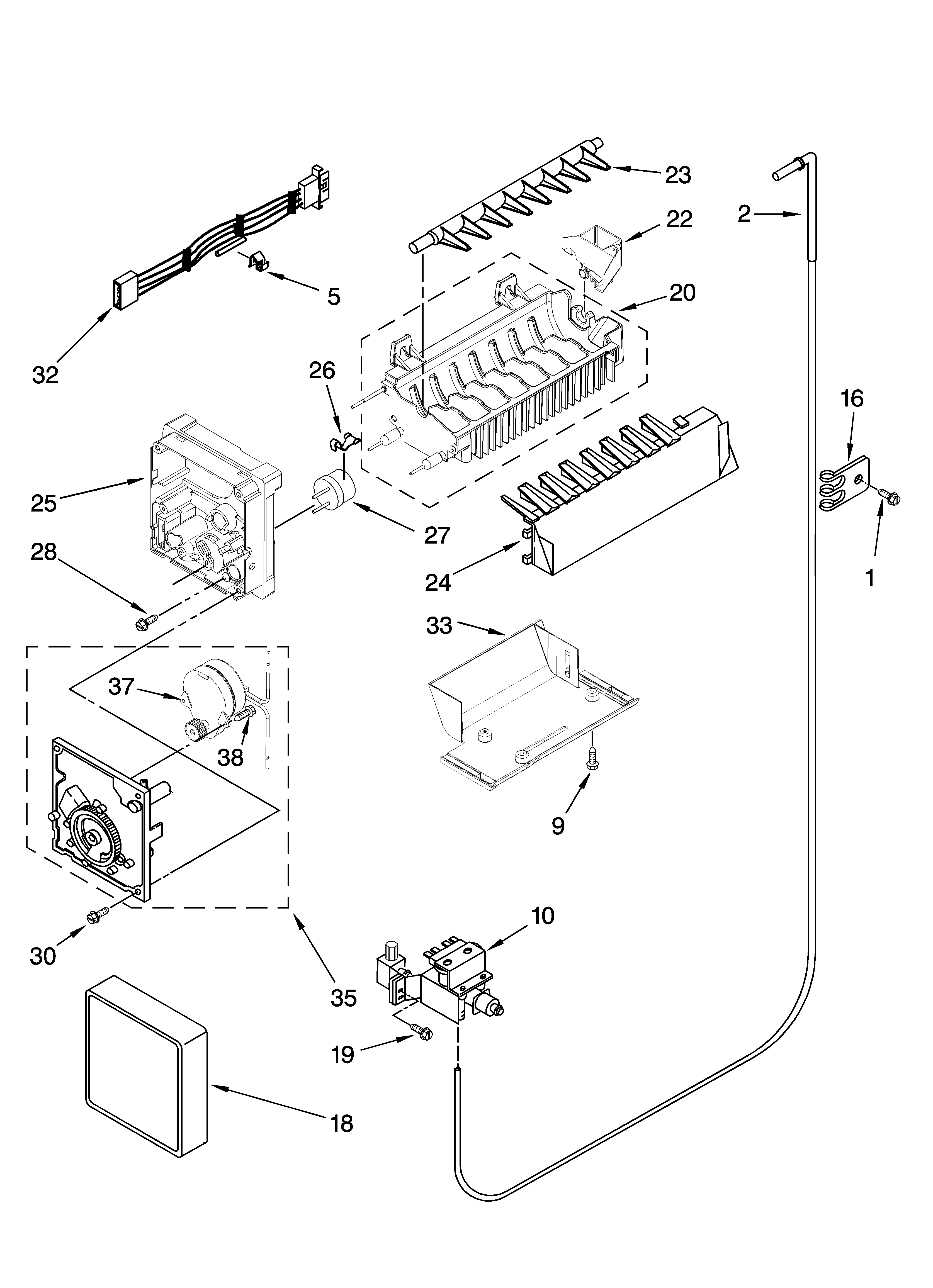 Whirlpool ES2FHAXSB02 icemaker parts diagram