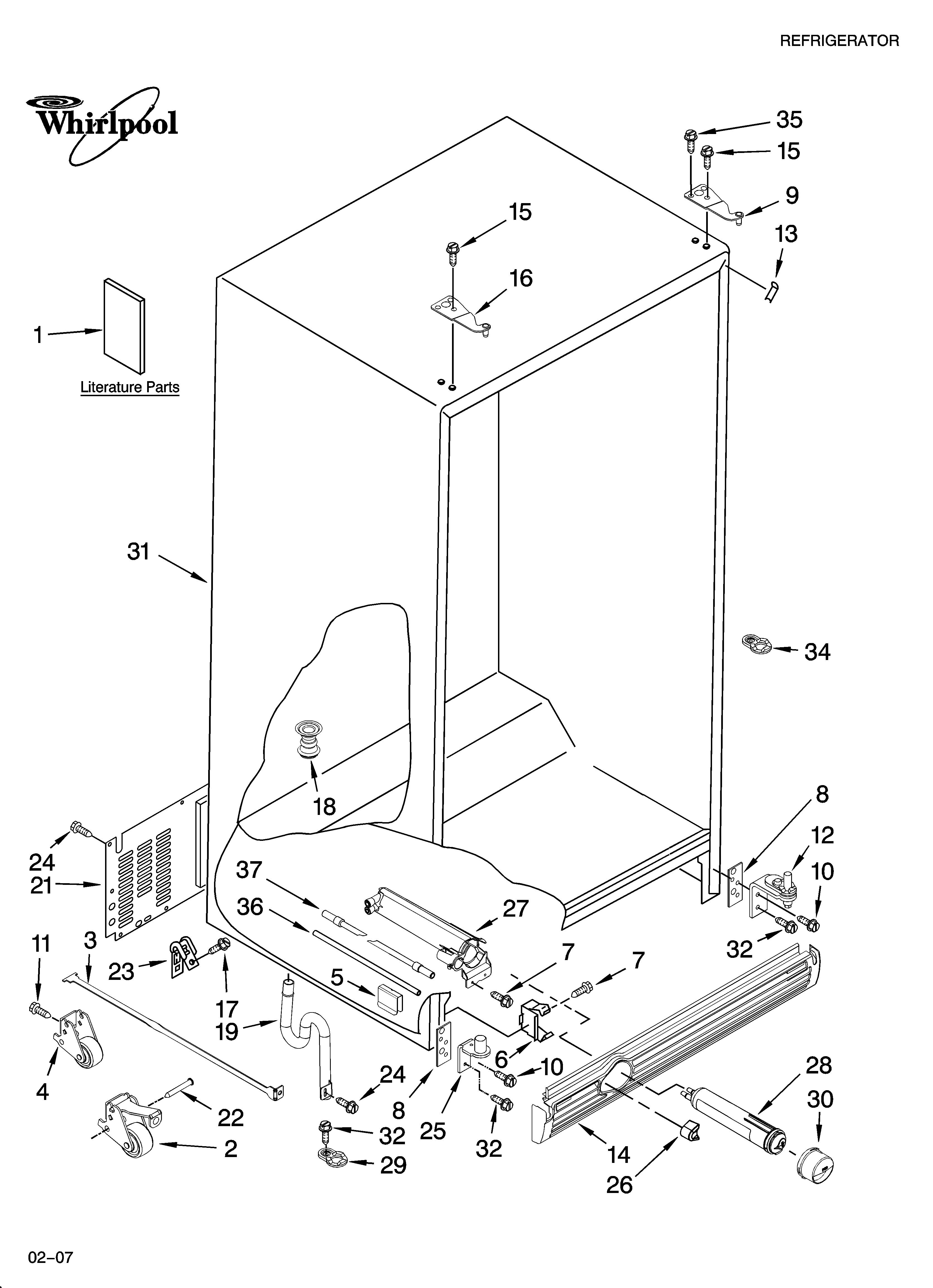 Whirlpool GC3JHAXTS01 cabinet parts diagram