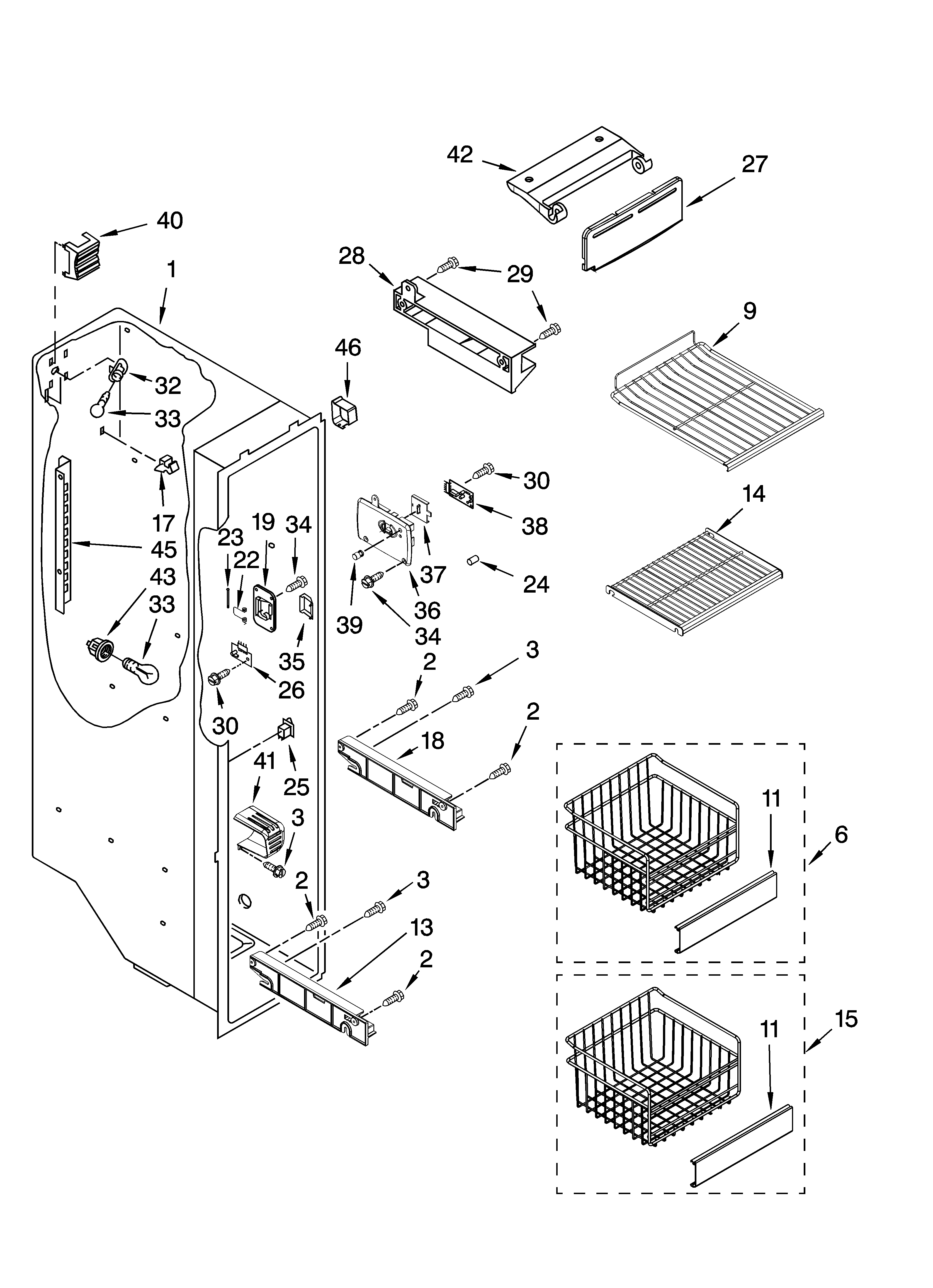 Whirlpool GC3JHAXTS01 freezer liner parts diagram