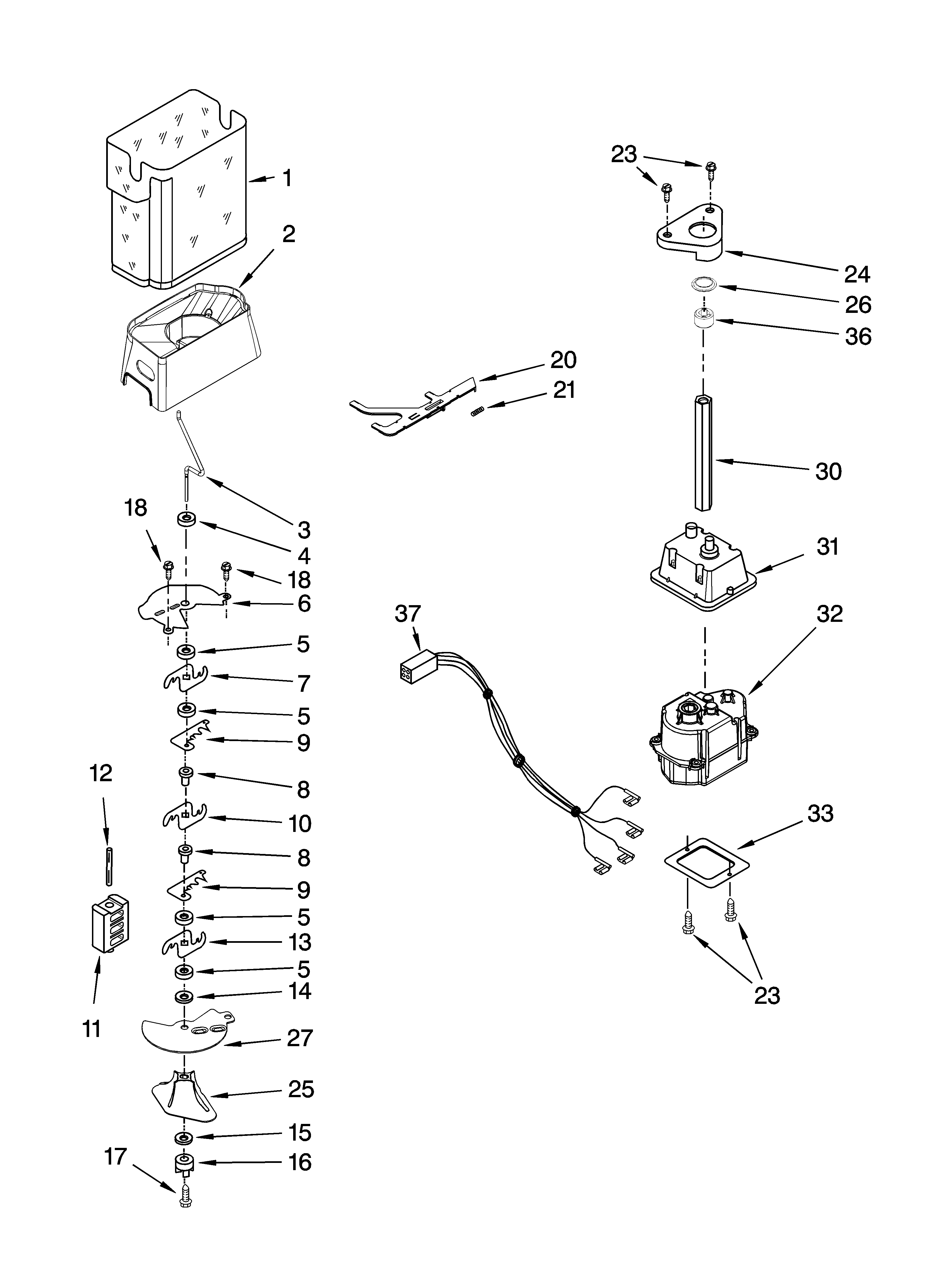 Whirlpool GC3JHAXTS01 motor and ice container parts diagram