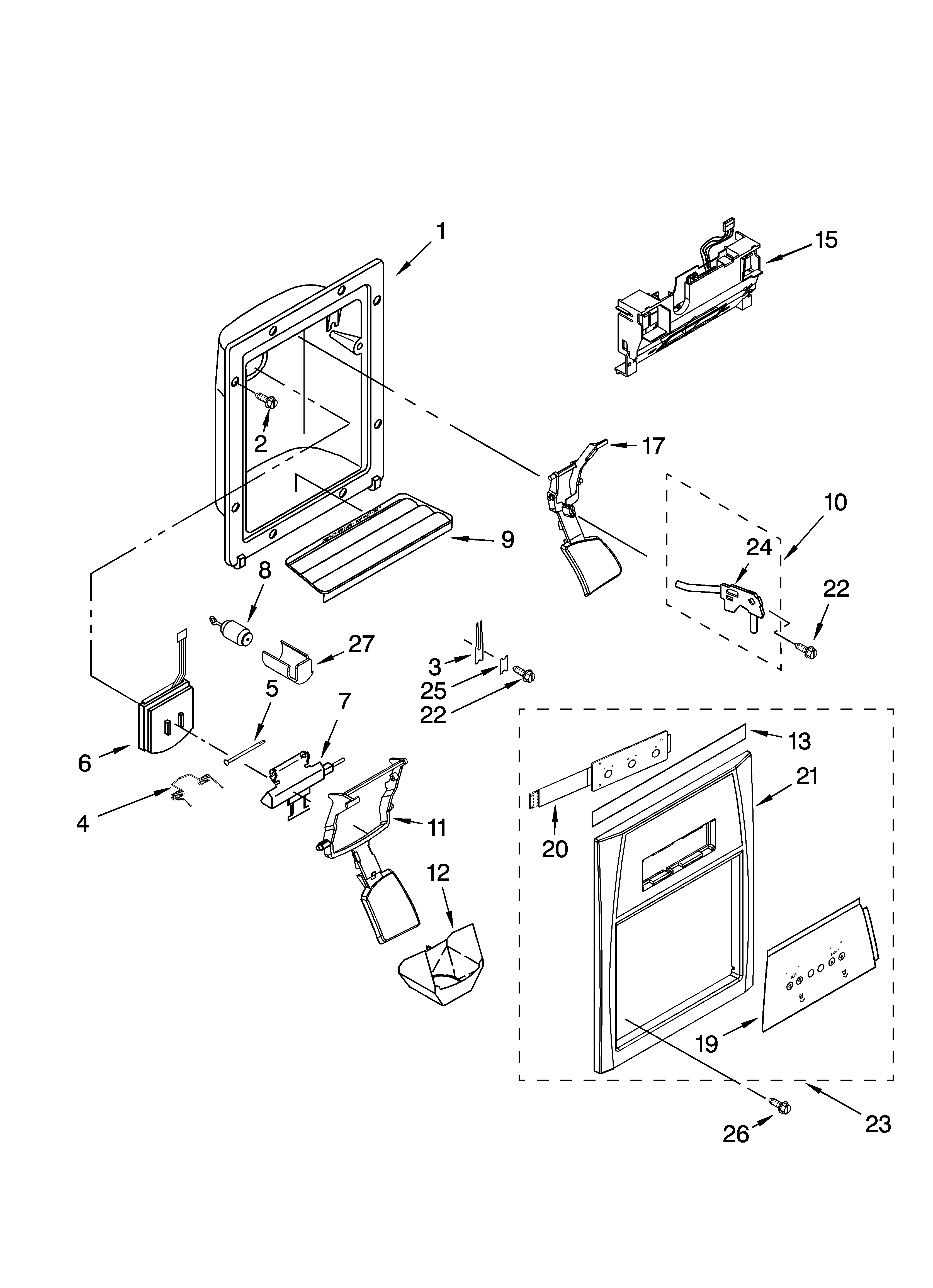 Whirlpool GC3JHAXTS01 dispenser front parts diagram
